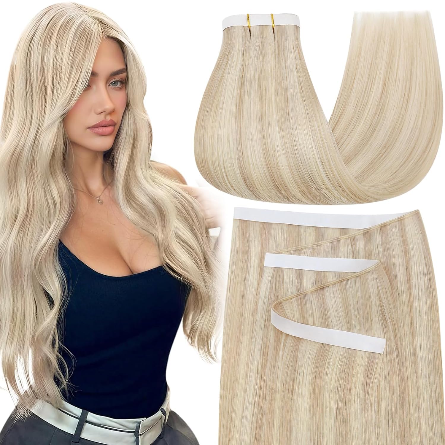 Moresoo Black Tape in Hair Extensions Human Hair, 18 Inch, 20Pcs, 50g
