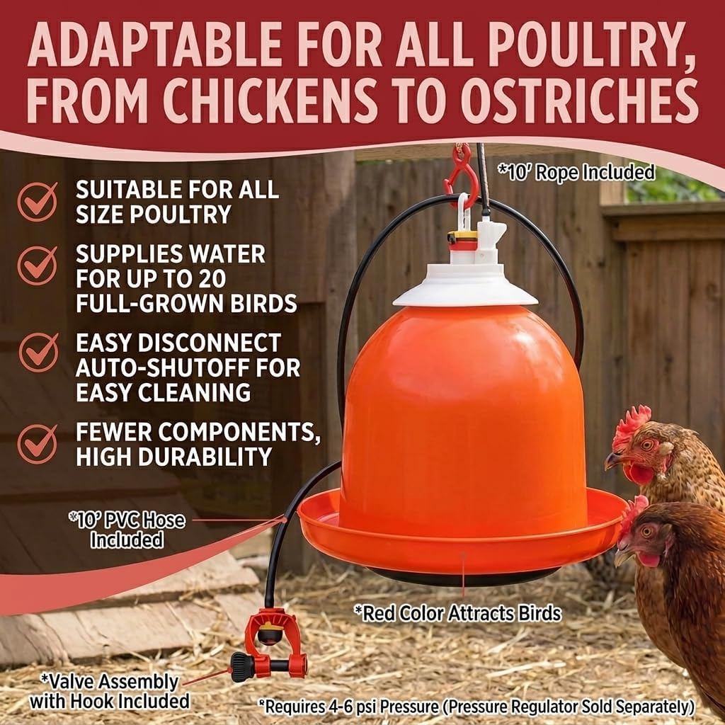 Bell-Matic Automatic Poultry Waterer – Gravity Feed Drinker | Automatic Gravity Flow System, Heavy-Duty Construction, Consistent Water Supply