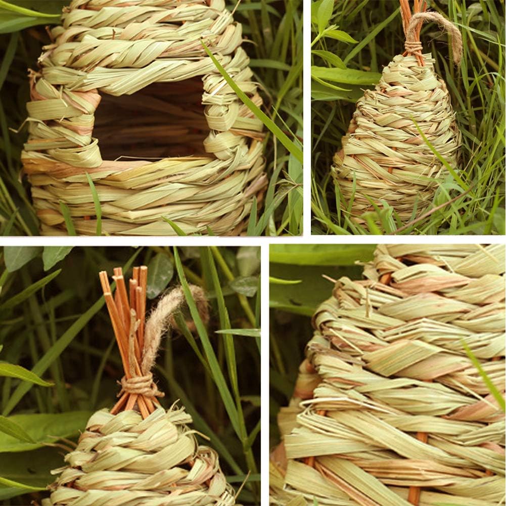 Hummingbird House, Pack of 3 Grass Bird Hut, Hand Woven Hanging Birdhouse Outside Roosting Pocket Nest for Hummingbird Wren Sparrow Wicker Finch Chickadee