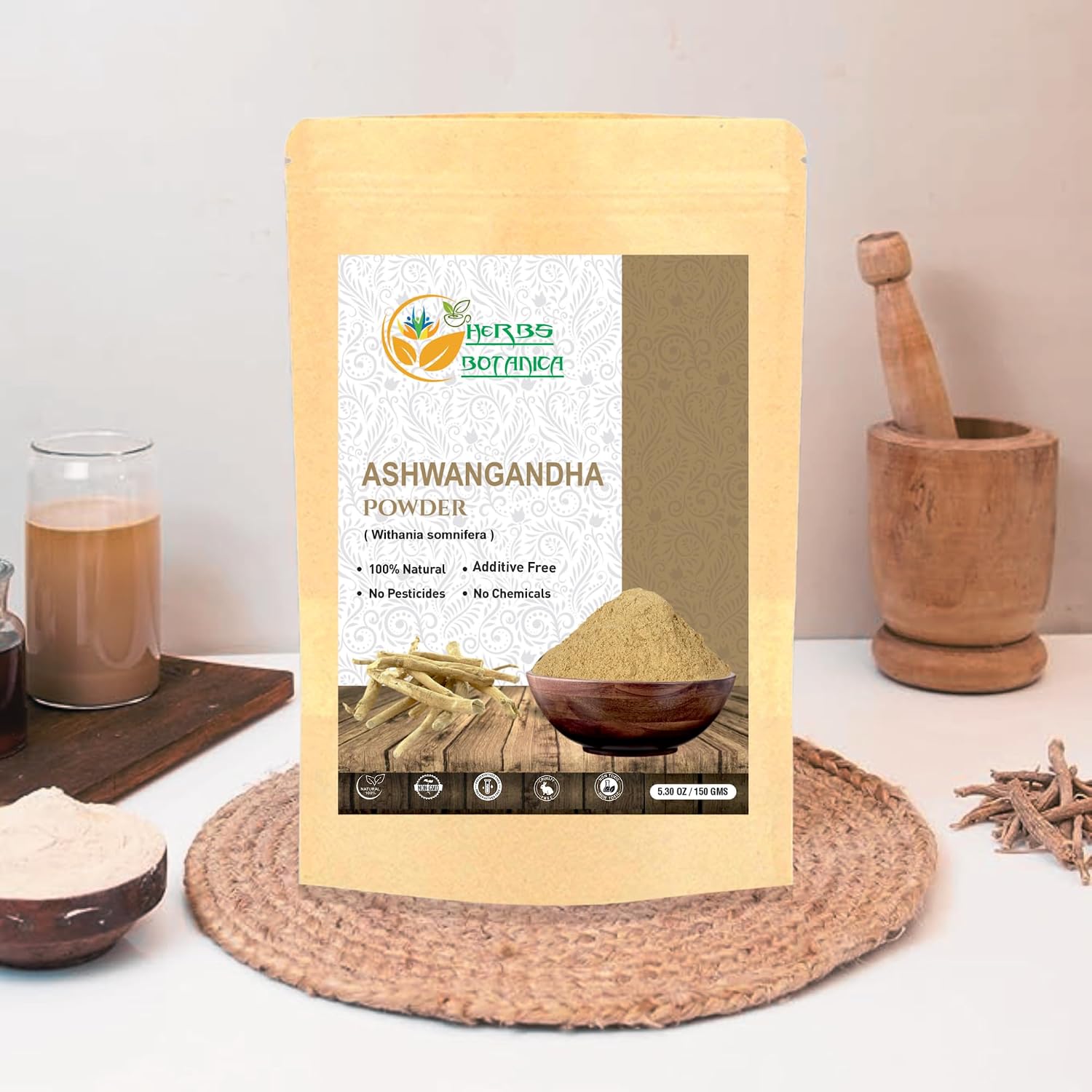 Herbs Botanica Ashwagandha Root Powder Withania Somnifera Powder Ashwaganda Ayurvedic Herbal Supplement Support and Strength 5.3 oz