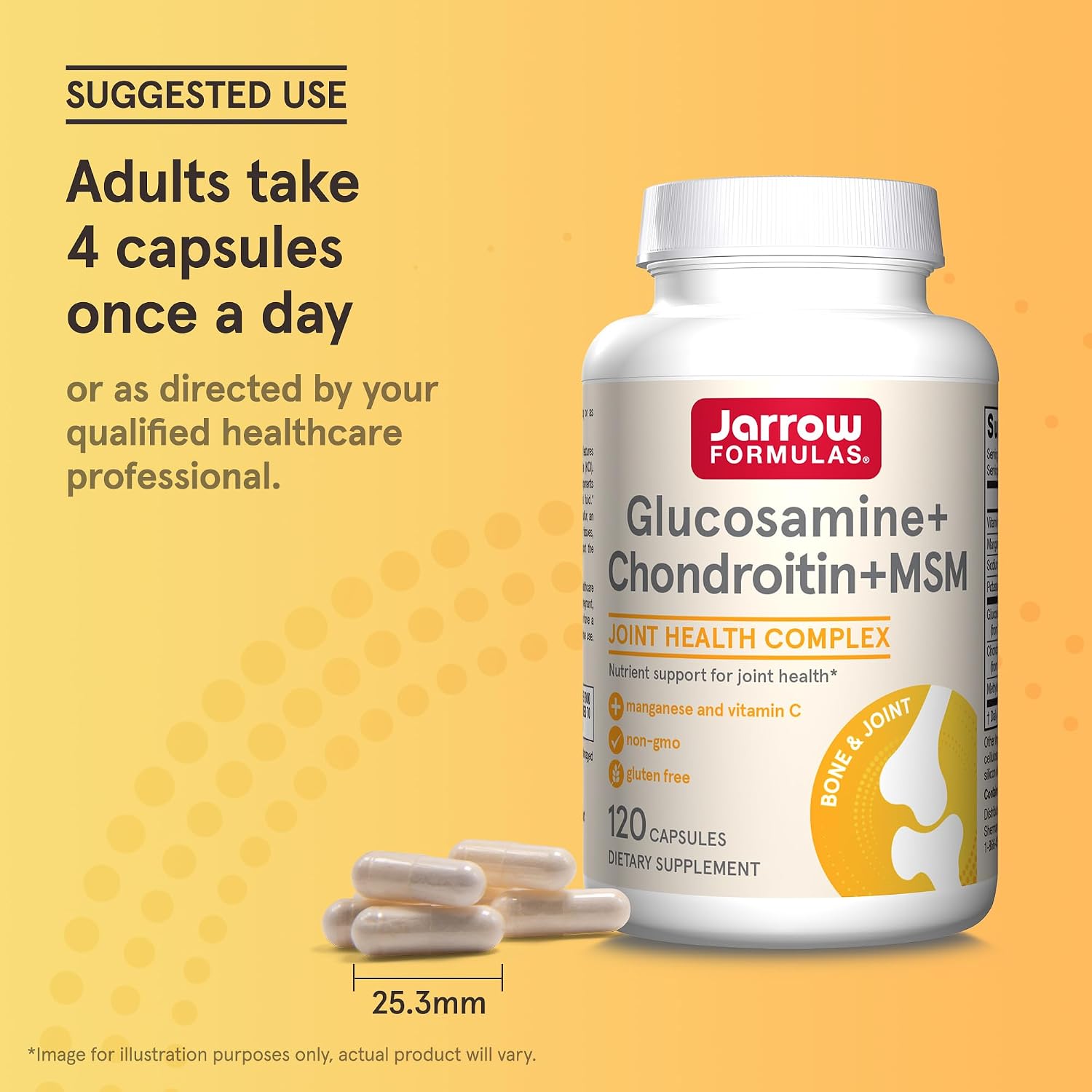 Jarrow Glucosamine, Chondroitin, and MSM, 120 Capsules | Joint Support Supplement With Vitamin C And Manganese, Bone & Joint Health, 120 Capsules, 30 Day Supply