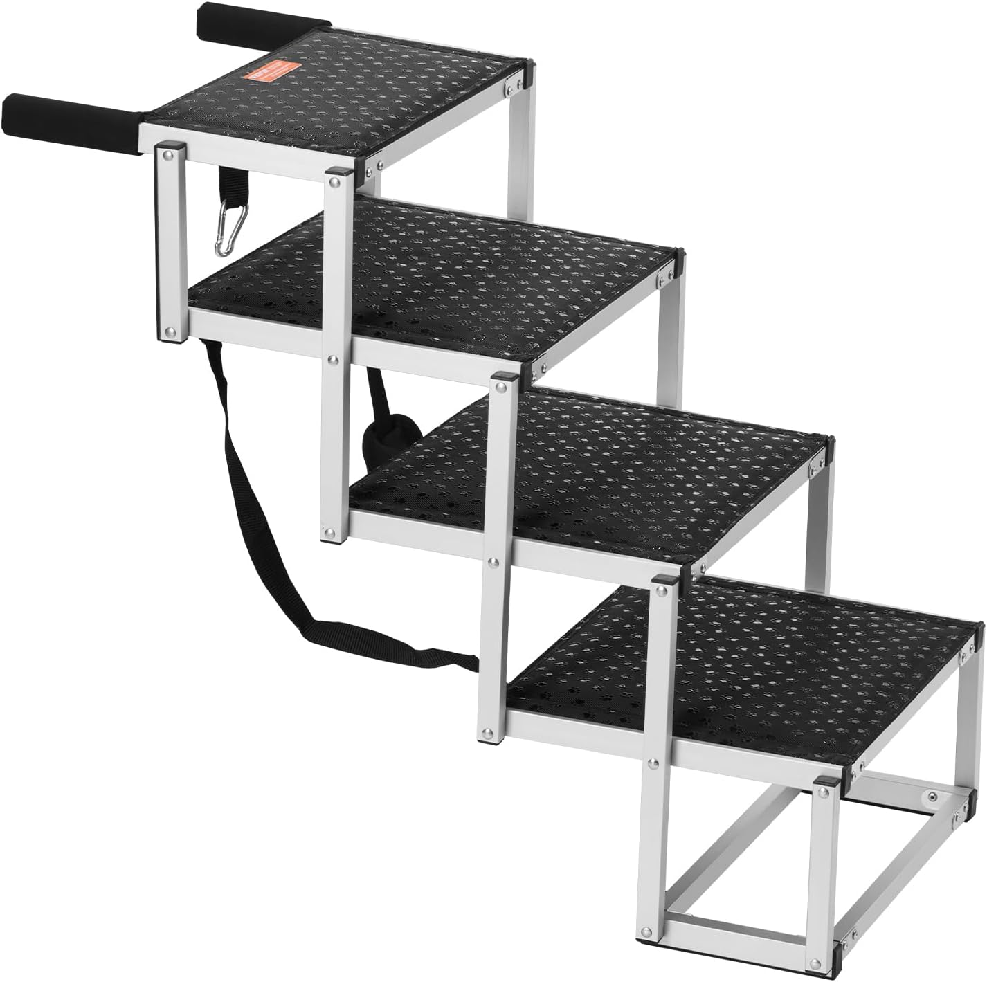 VEVOR 4-Step Dog Car Steps, Folding Dog Ramp with Nonslip Surface, Portable Pet Steps in Aluminum for Car, SUV and Truck, Supports up to 250 lbs