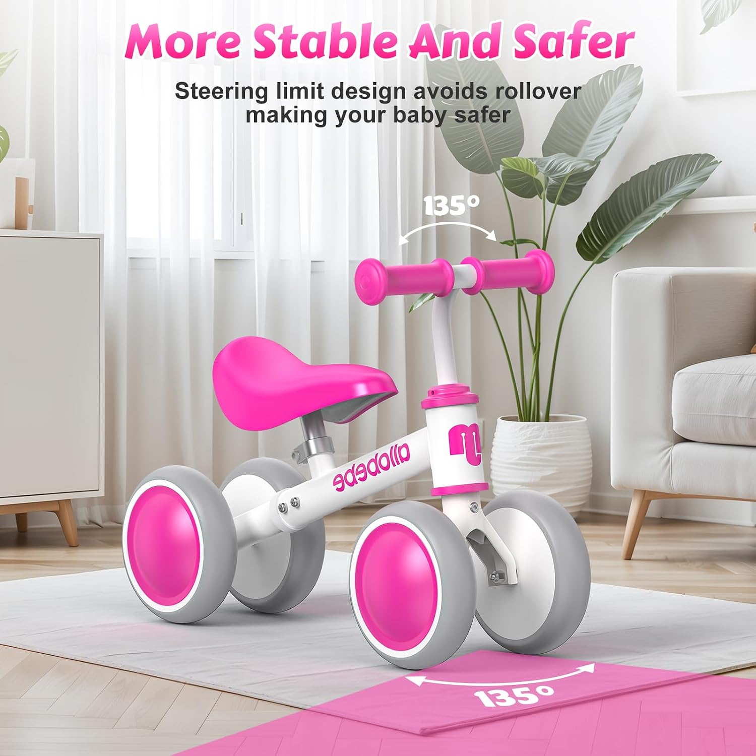 Baby Balance Bike, Cute Toddler Bikes 12-36 Months Gifts for 1 Year Old Girl Bike to Train Baby from Standing to Running with Adjustable Seat Silent & Soft 3 Wheels