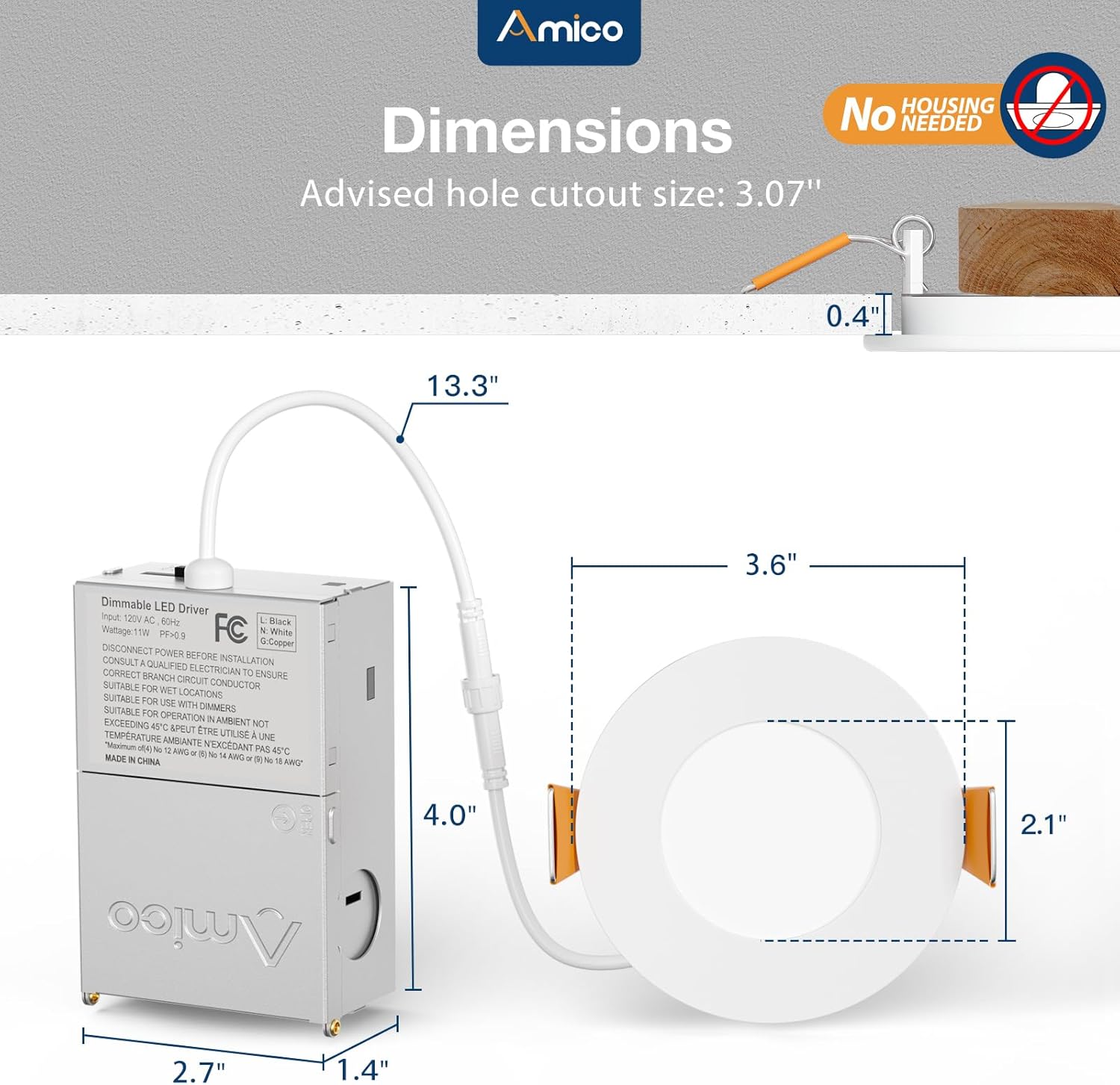 Amico 12 Pack 6 Inch LED Recessed Lighting, Canless Wafer Downlight, White