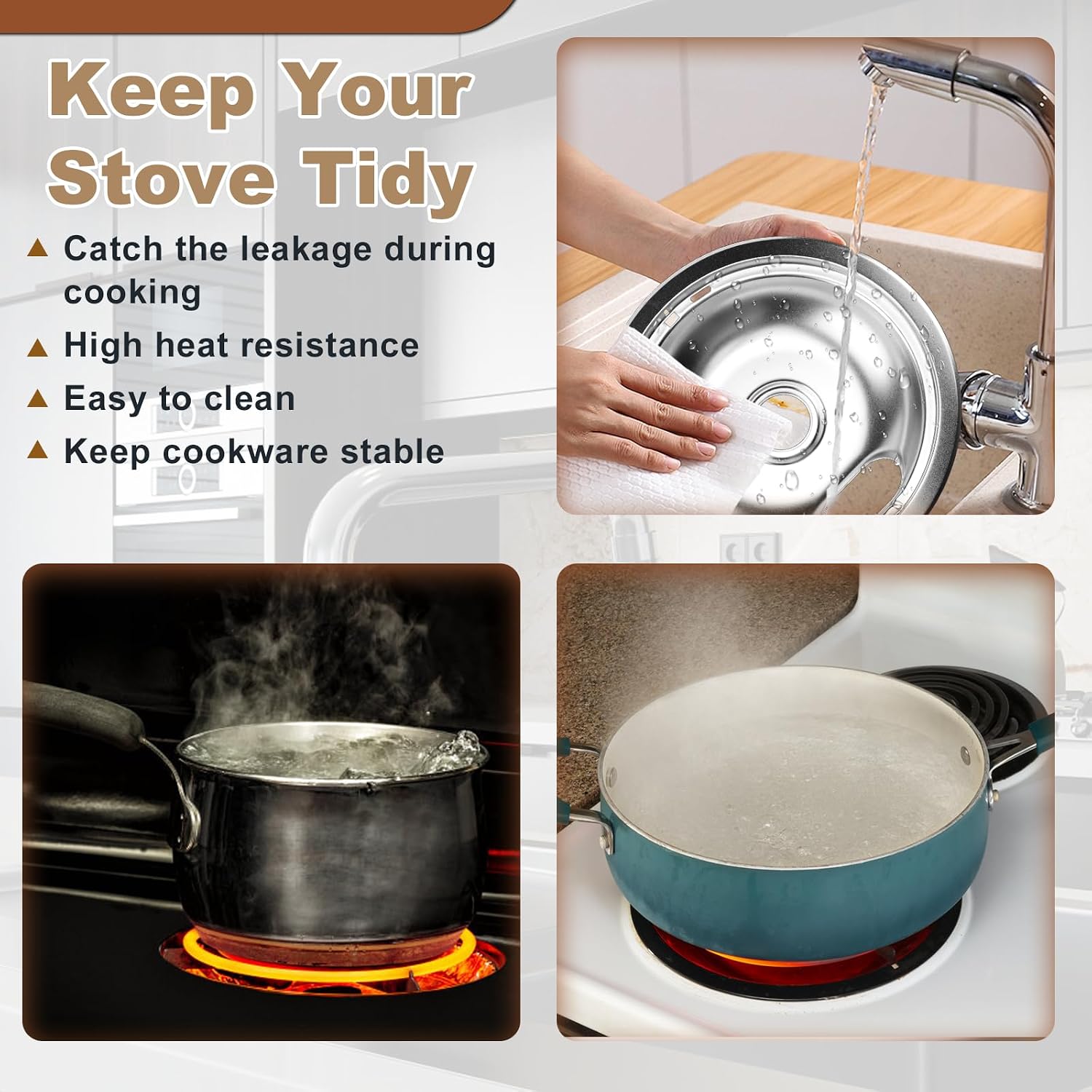 W10290350 W10290353 Porcelain Burner Drip Pans Compatible with Whirl-pool Electric Stove Range Top Drip Bowls Includes 1 Large 8-Inch and 3 Small