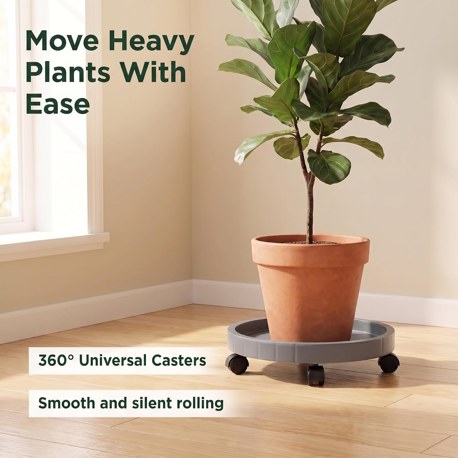 2 Pack of 11 Inch Heavy Duty Plant Caddy with Wheels, Rolling Plant Stand Pot Trolley, Wheeled Planter Saucer Tray