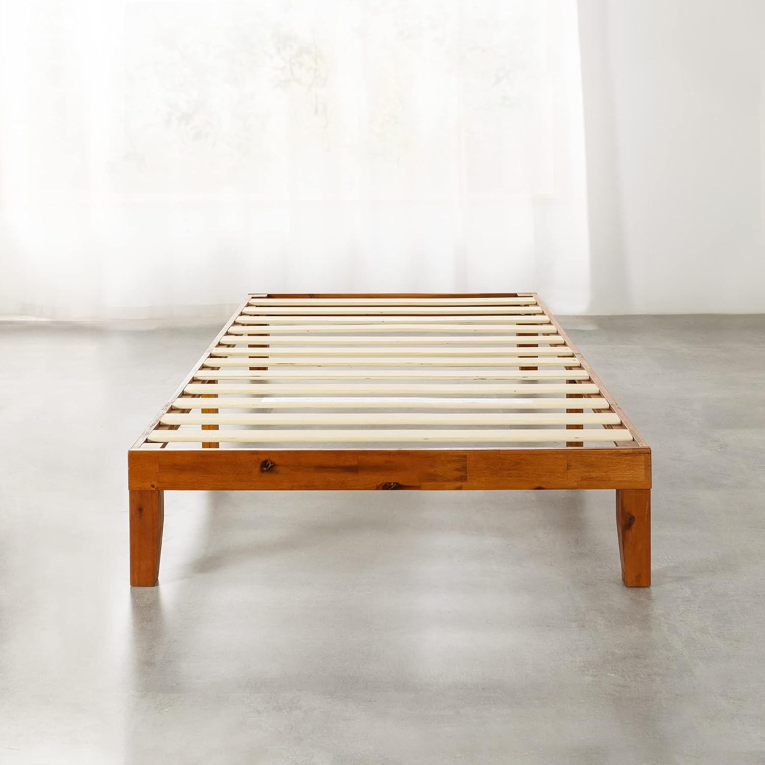Mellow Naturalista Classic - 12 Inch Solid Wood Platform Bed with Wooden Slats, No Box Spring Needed, Easy Assembly, Queen, Pine