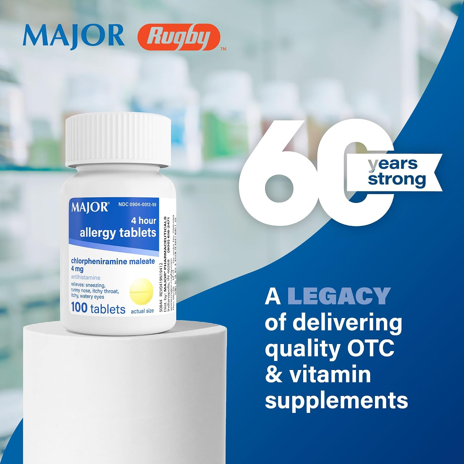 Major 4 Mg Allergy Tablets - Chlorpheniramine Maleate 4-Hour Allergy Medicine - Antihistamine for Relief of Sneezing, Itchy Watery Eyes, Itchy Throat