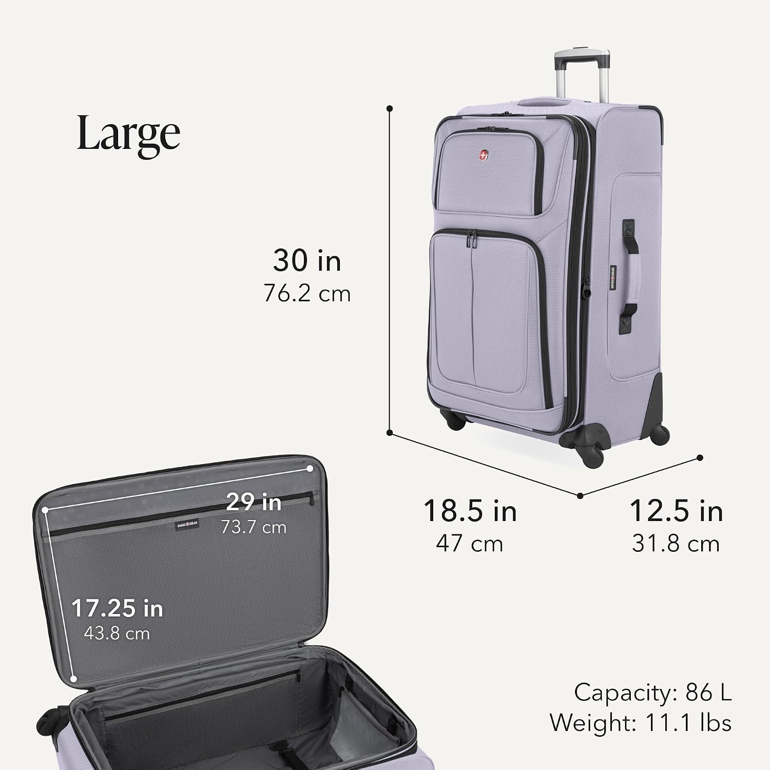 SWISSGEAR Sion Carry-On Spinner Luggage, Softside Expandable, Lightweight Suitcase, Dark Grey, 22.75-Inch