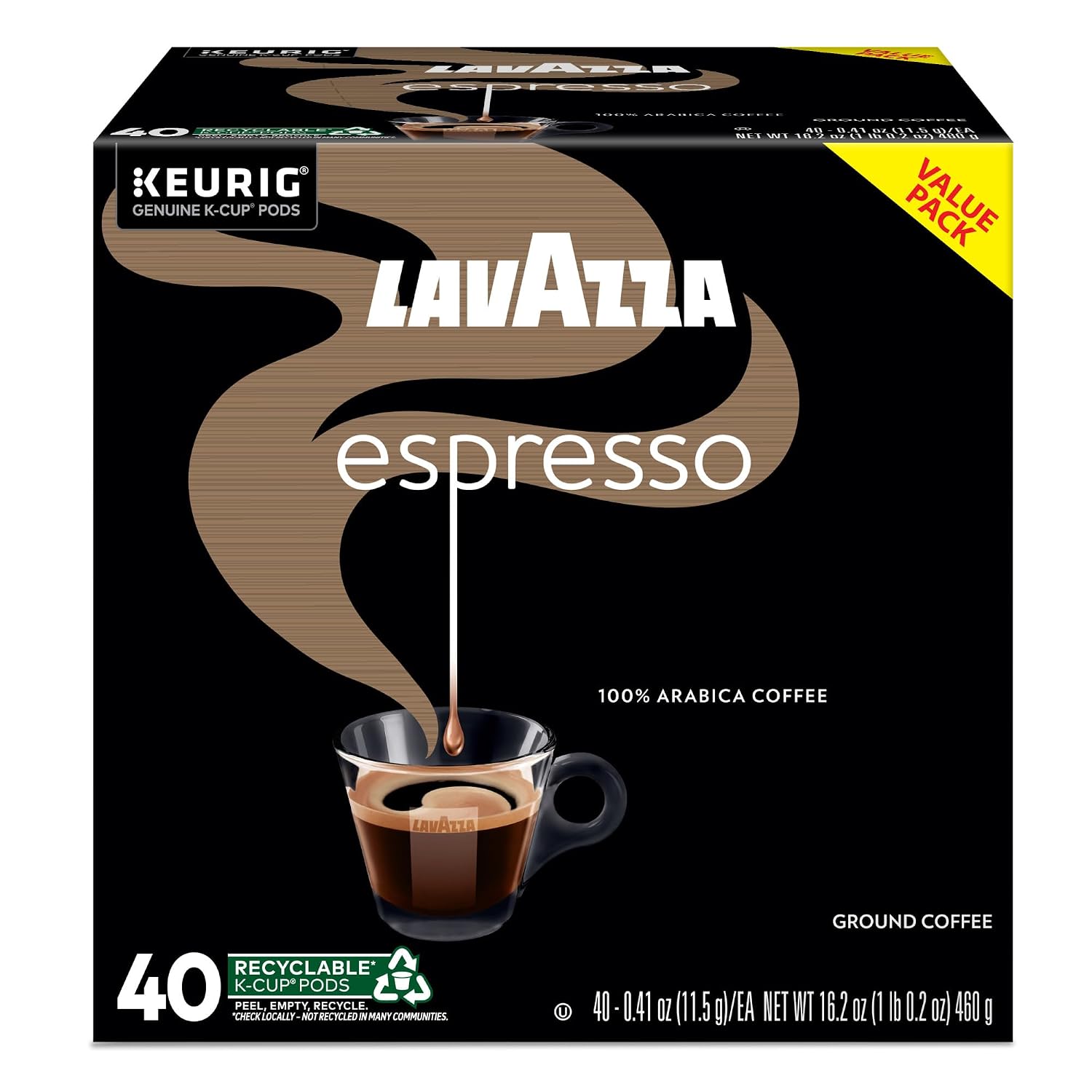 Lavazza Espresso, Single-Serve Keurig K-Cup Pods, Medium Roast Coffee, 32-Count Box