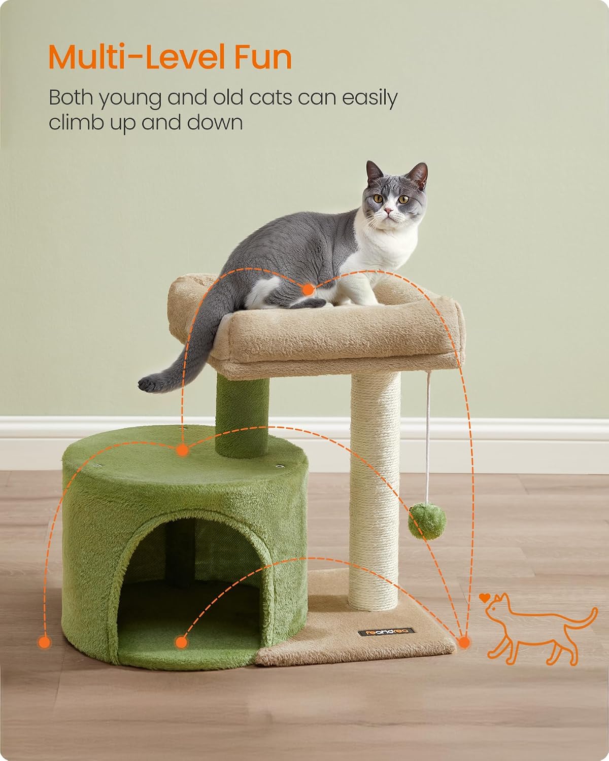 Feandrea Cat Tree, 18.5-in Small Cat Tower, Cute Kittens Condo, Smoky Gray