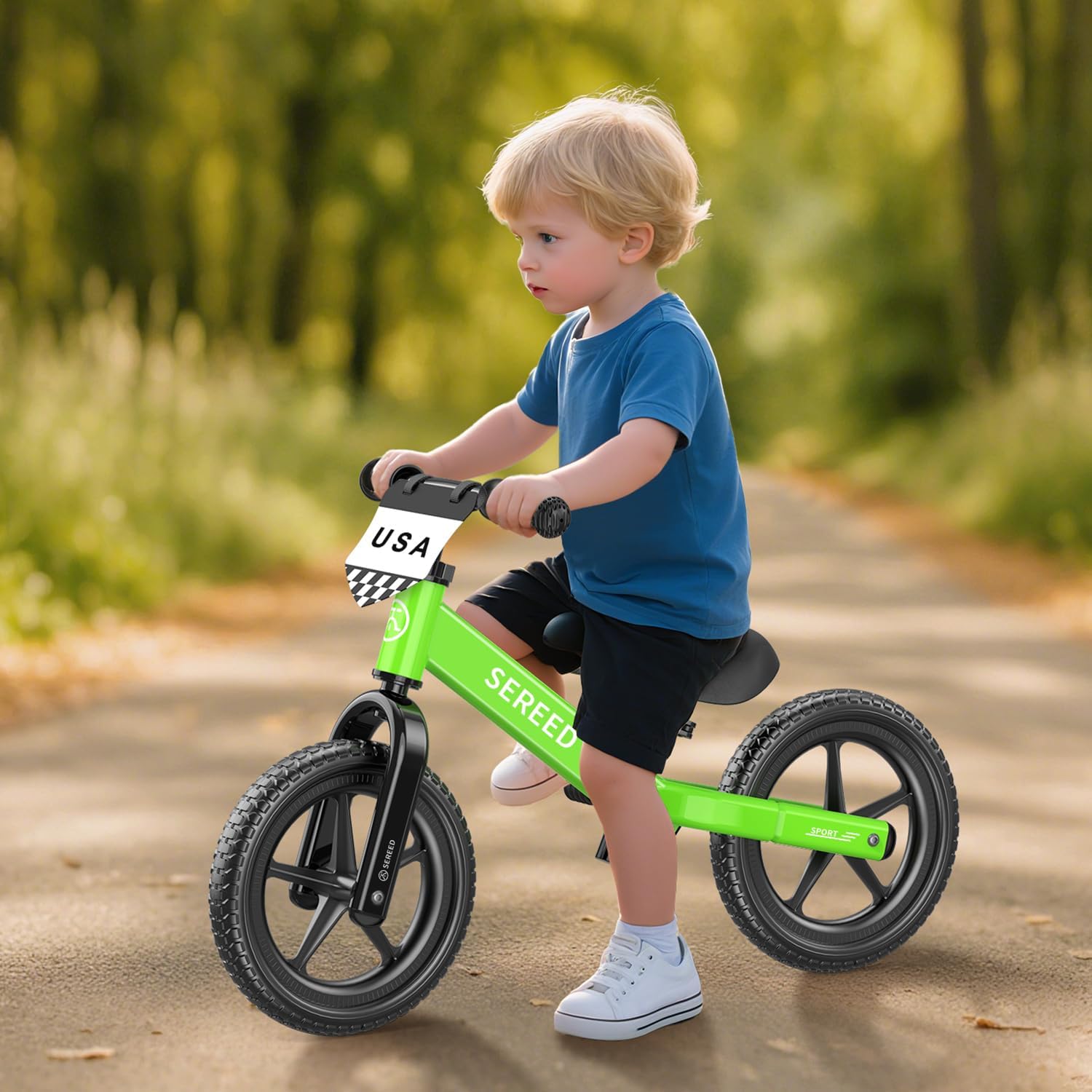 SEREED Toddler Balance Bike 2 Year Old, Gift for 2-3 Boys Girls, Adjustable | No Pedal Kids Toy Bike for 2-5 Years Old, Customize Plate with 3pcs Stickers (White)