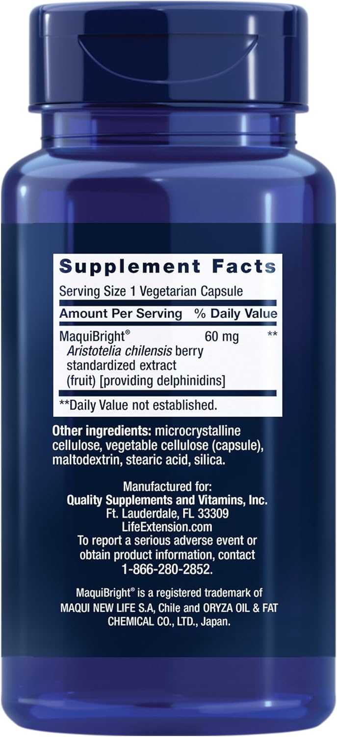 Life Extension Tear Support with MaquiBright®, 60 mg, maqui berry extract for dry eyes, supports eye health, encourages tear production, gluten-free