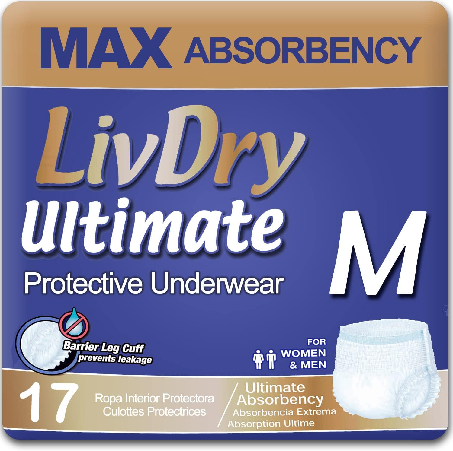 LivDry Ultimate XL Adult Incontinence Underwear, High Absorbency, Leak Cuff Protection, X-Large, 48-Pack