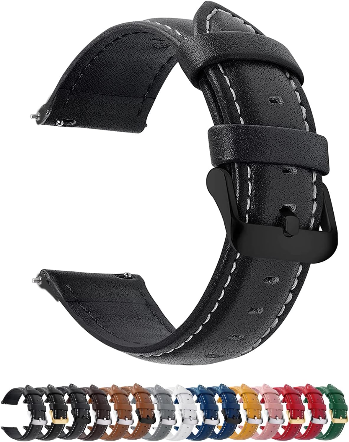 Fullmosa 22mm Quick Release Leather Watch Band for Garmin Samsung Galaxy | Strap for Garmin Vivoactive 4 45mm,Garmin Venu 4(45mm)/Venu 3/Venu 2,Samsung Galaxy Women Men, Red&Silver Buckle