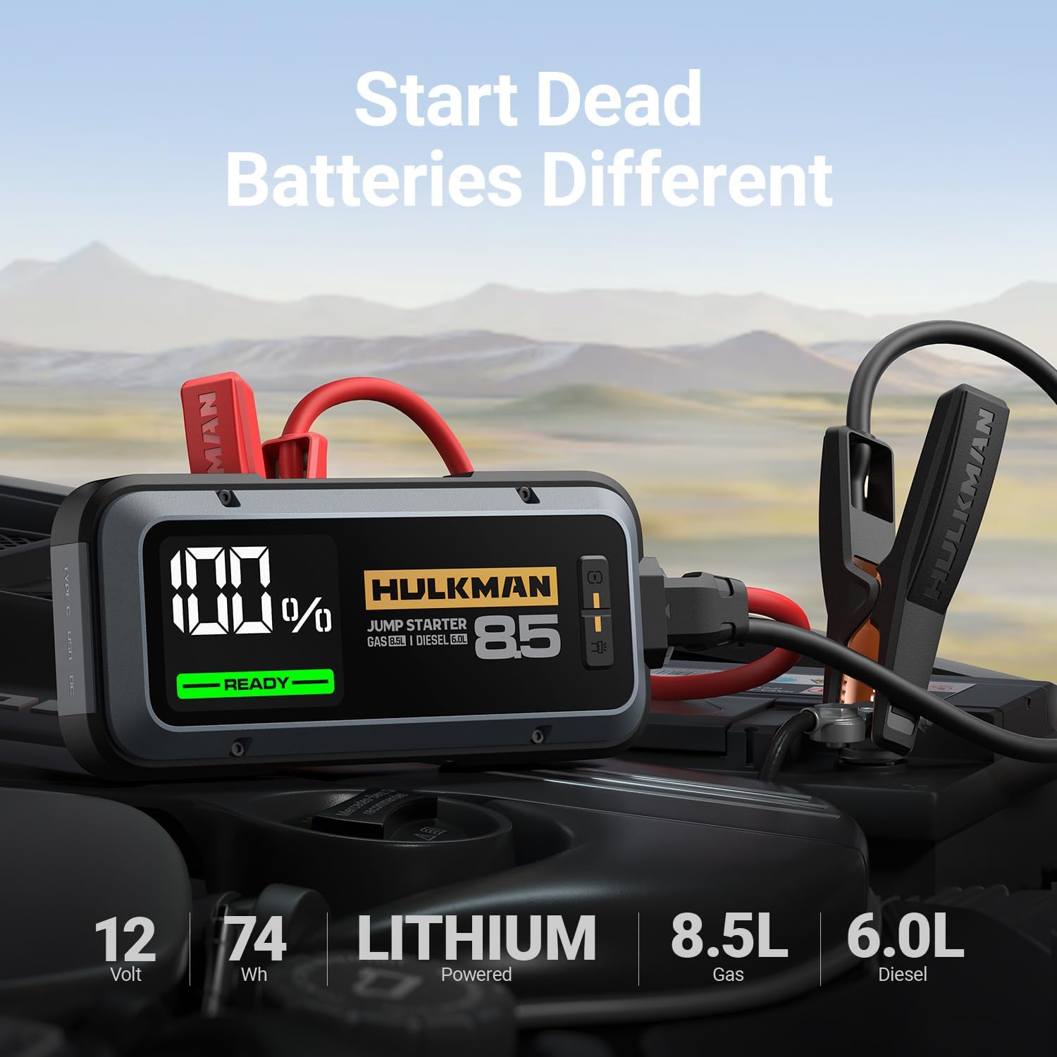 Hulkman Alpha85 Smart Portable Jump Starter, 2000A Battery Booster Pack with LED Display, Flashlight, 74Wh Power Bank & Jumper Cable