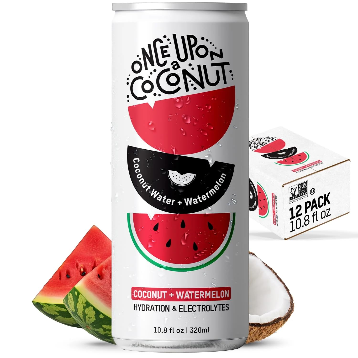 Once Upon a Coconut Premium Coconut Water - Low Calorie All-Natural Drink with Electrolytes - Non-GMO - Gluten-Free - 10.8 Fl Oz (Pack of 12)