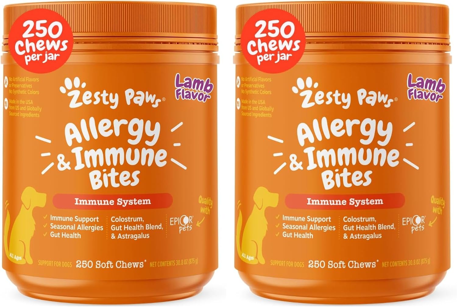 Zesty Paws Allergy Immune Bites - Dog Allergy Chews, Dog Probiotics for Itchy Skin and Ears, Lamb, 90ct