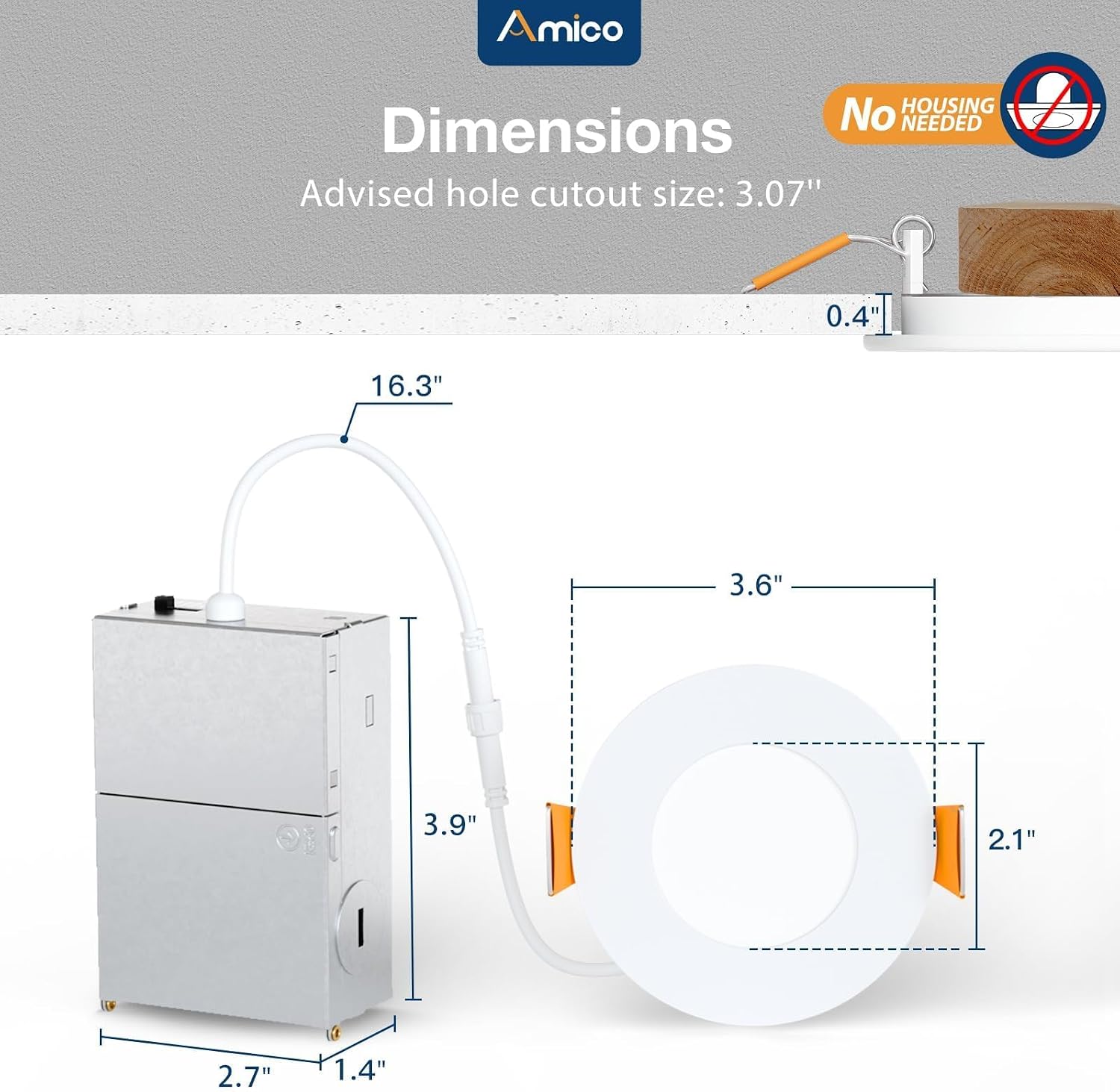 Amico 6 Pack 6 Inch LED Recessed Light with Junction Box, 5CCT, 1050LM, 12W