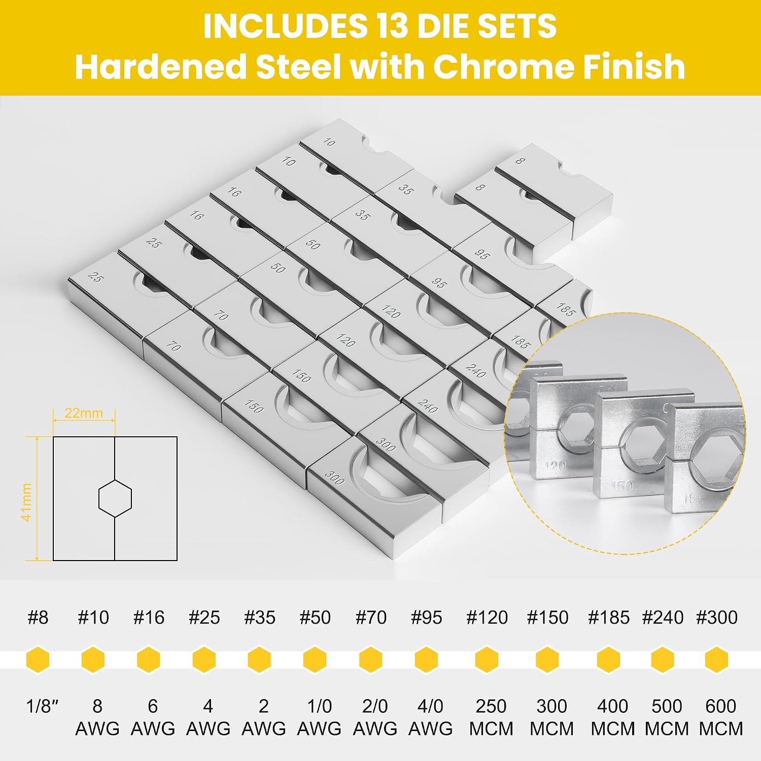 10 Tons Hydraulic Crimping Tool, 12 to 2/0 AWG battery cable crimper | 9 Pairs of Dies hydraulic crimper, for Battery Cable Lugs, Cable Railing, Marine, RV and Solar Wiring