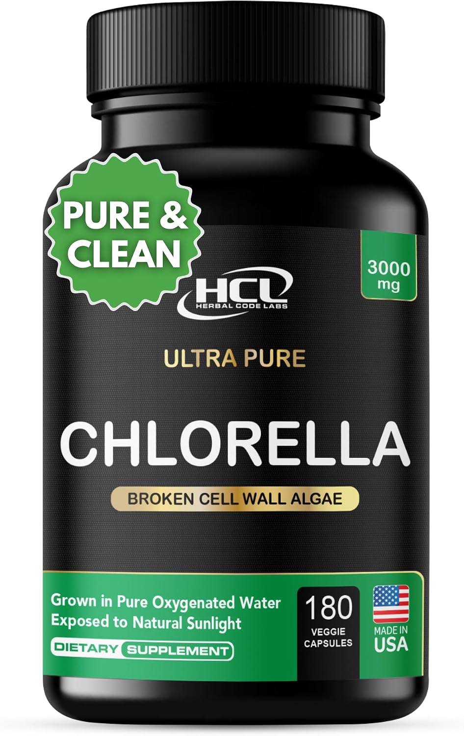 Chlorella Capsules 3000 mg - Cracked Cell Wall Blue Green Algae Supplement - Best Natural Detox Cleanse - Plant Vitamins Minerals Chlorophyll Vegan