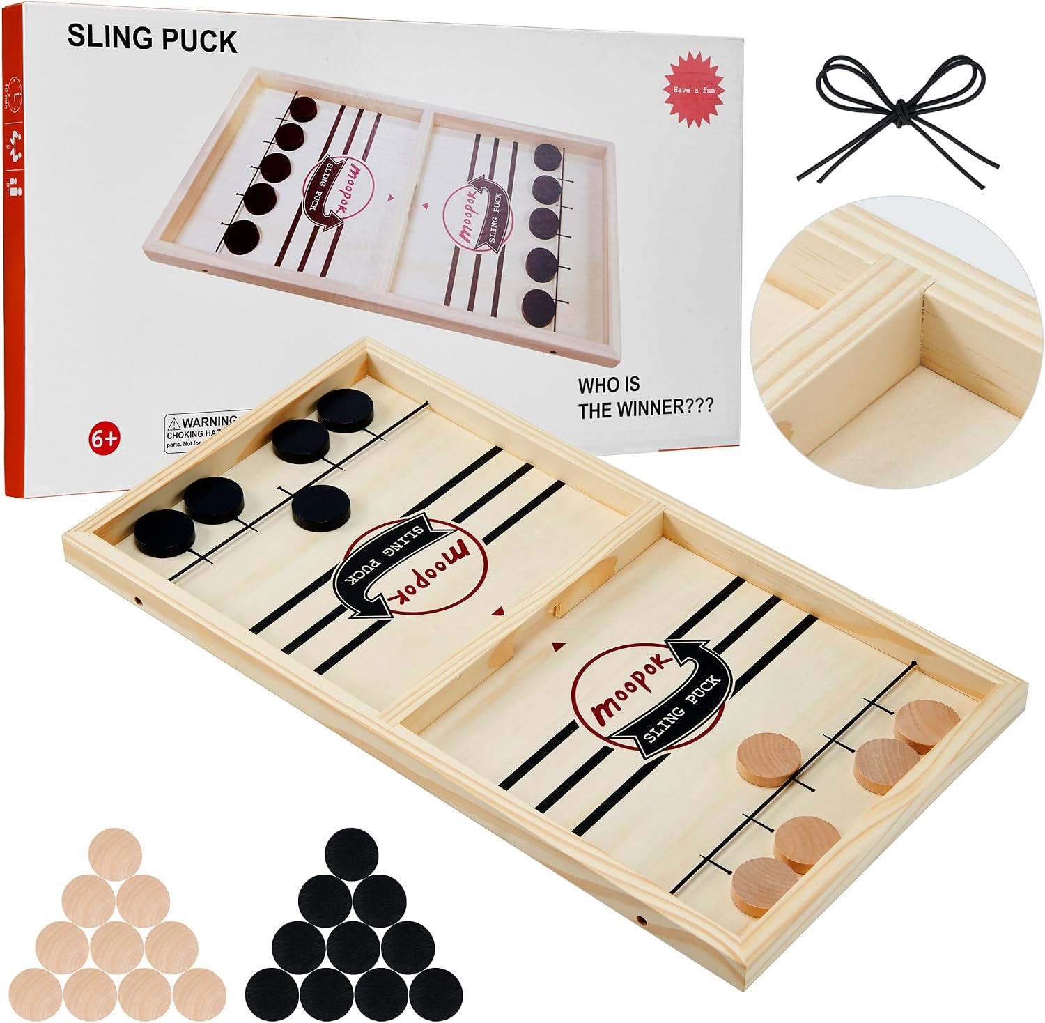 moopok Fast Sling Puck Game - Fast Action Super Foosball Table Desktop Battle Slingshot Wooden Air Hockey Board Game -Guaranteed Fun for Family Game