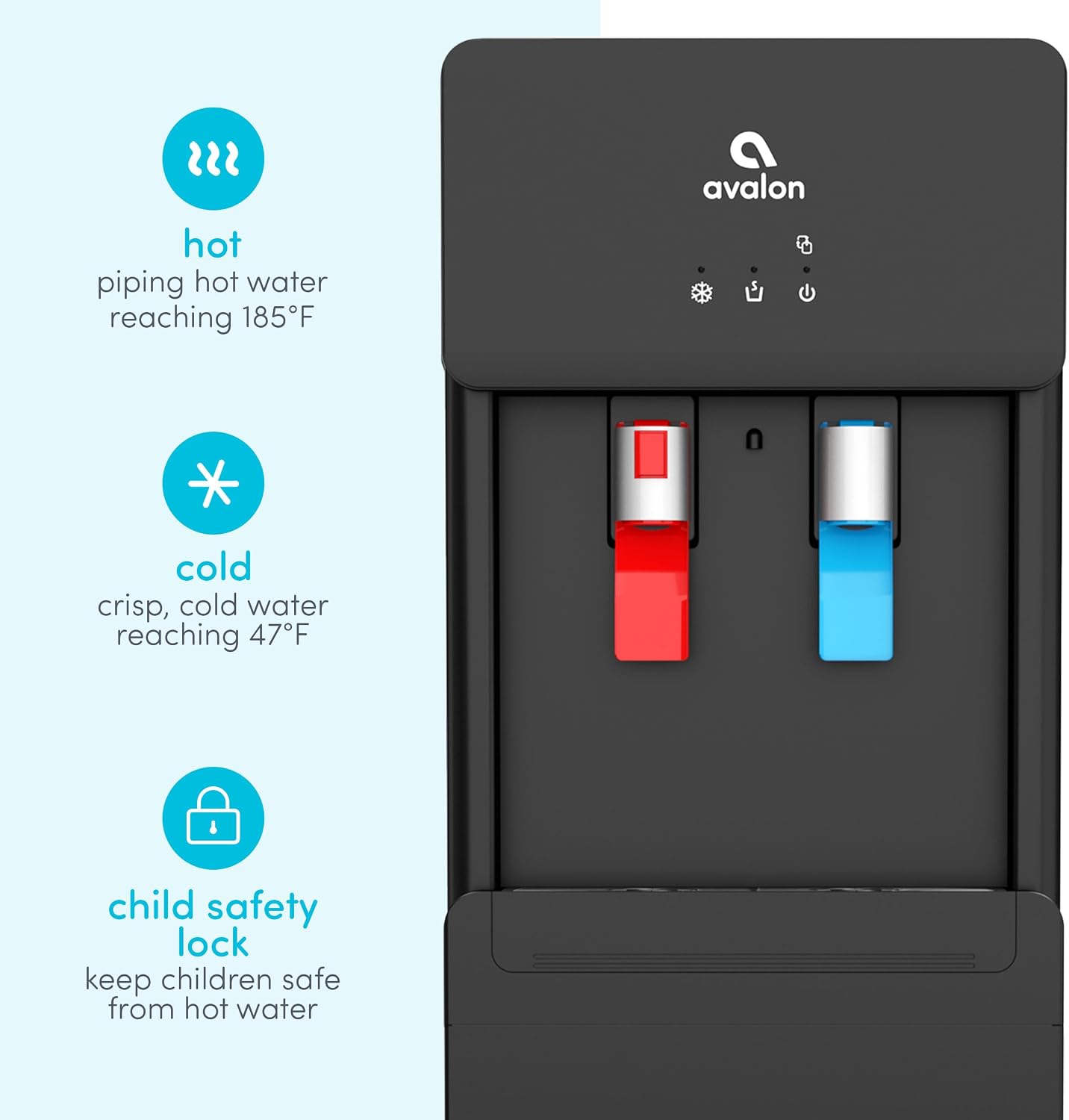 Avalon A6BLWTRCLRBLK Touchless Bottom Loading Cooler Dispenser-Hot & Cold Water, Child Safety Lock, Innovative Slim Design