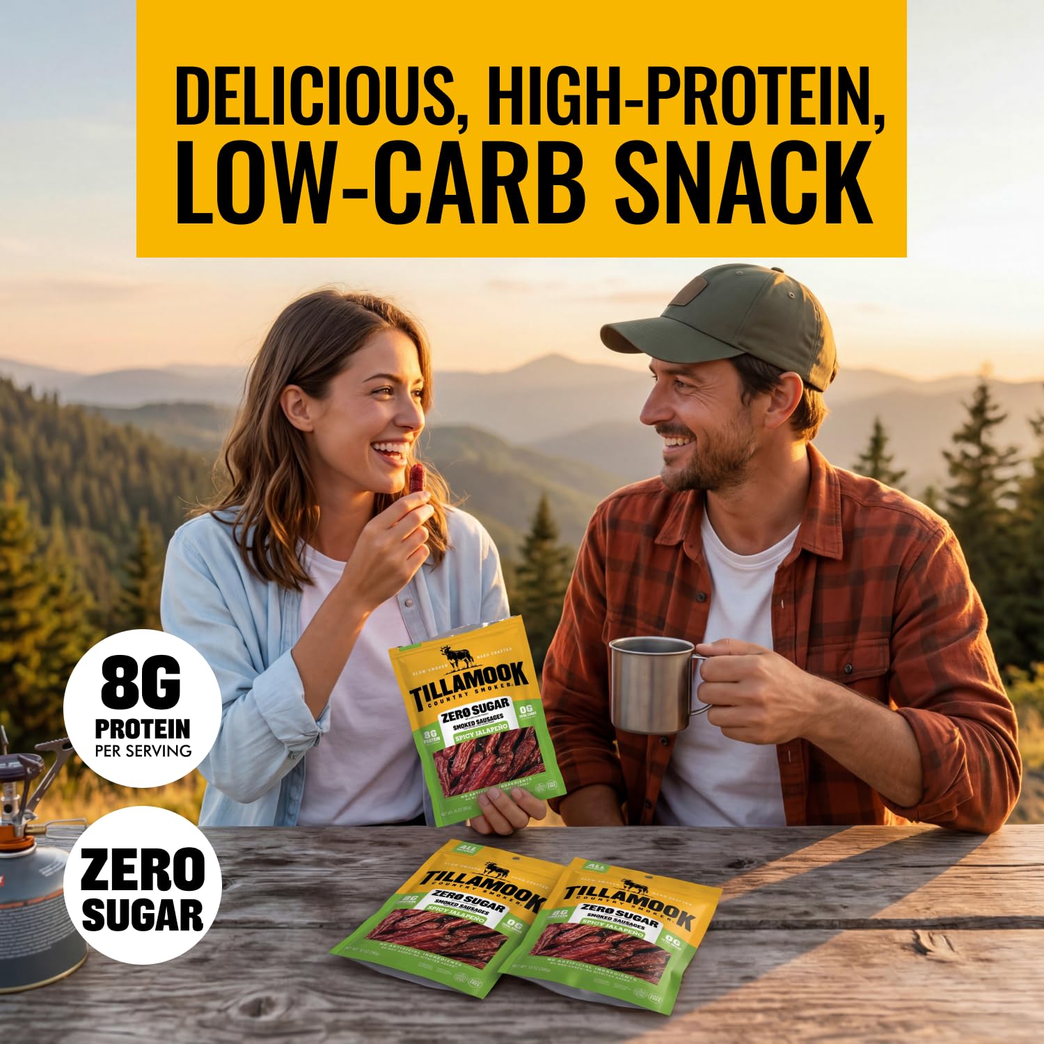 Tillamook Country Smoker Zero Sugar Spicy Jalapeno Smoked Sausages, 10 Oz, 9g Protein, Real Hardwood Slow Smoked High Protein, Low Carb Meat Sticks