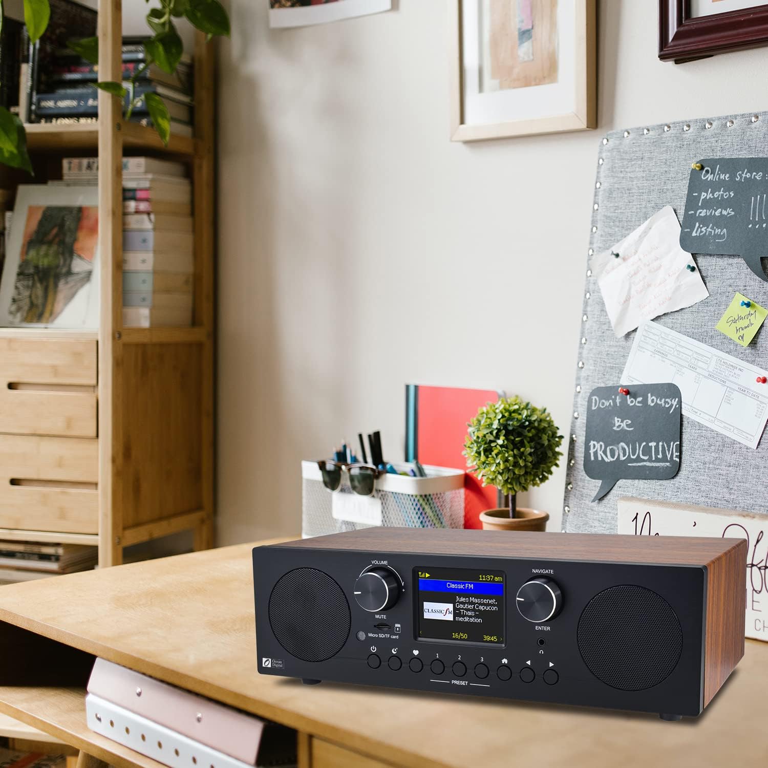 Ocean Digital WR-800 FM Wi-Fi Internet Radio Stereo Speakers Micro SD Line Out Aux in 30