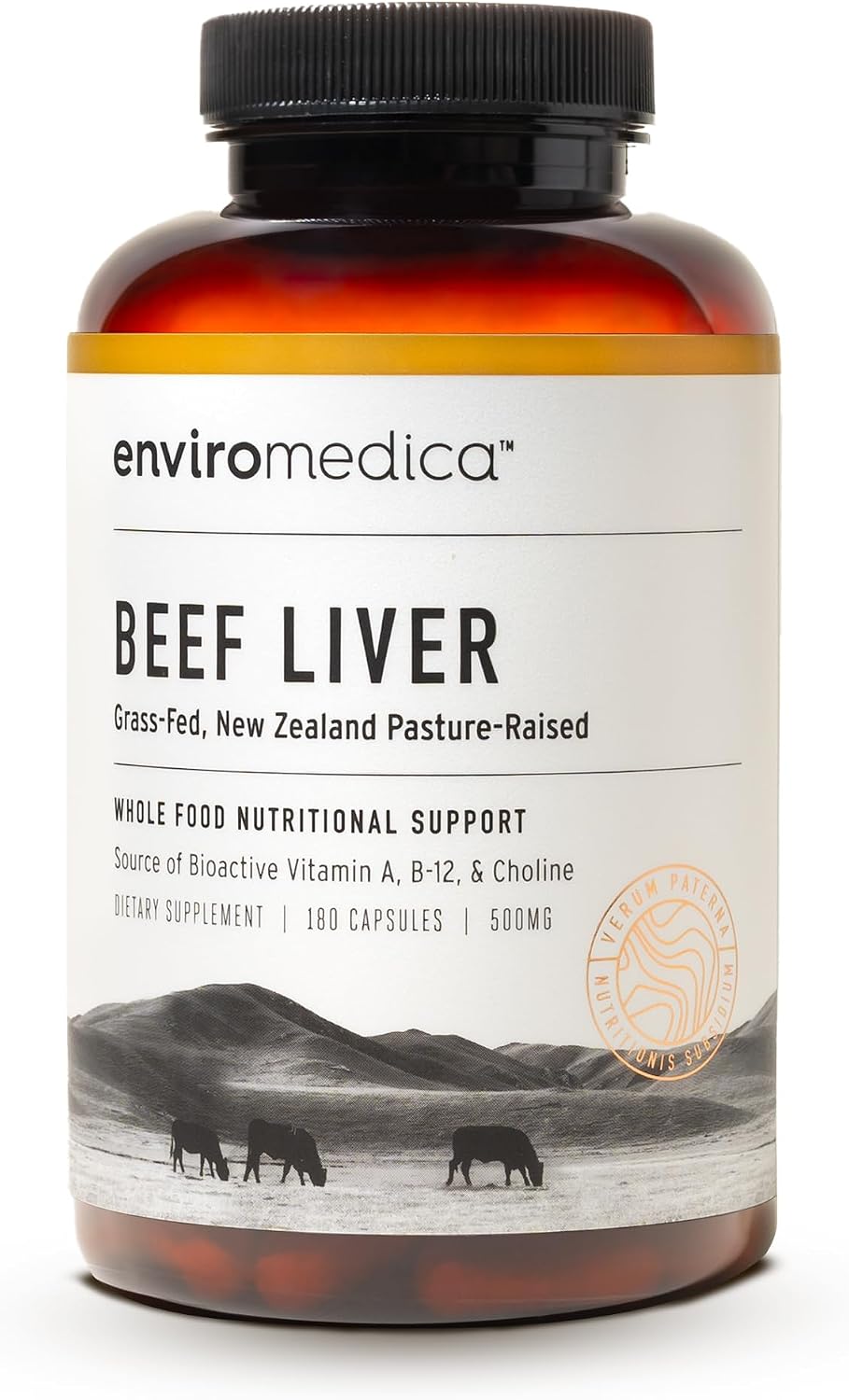 Enviromedica Grass Fed Beef Liver Capsules, Freeze-Dried, 180 Count | Pasture-raised New Zealand bovine liver