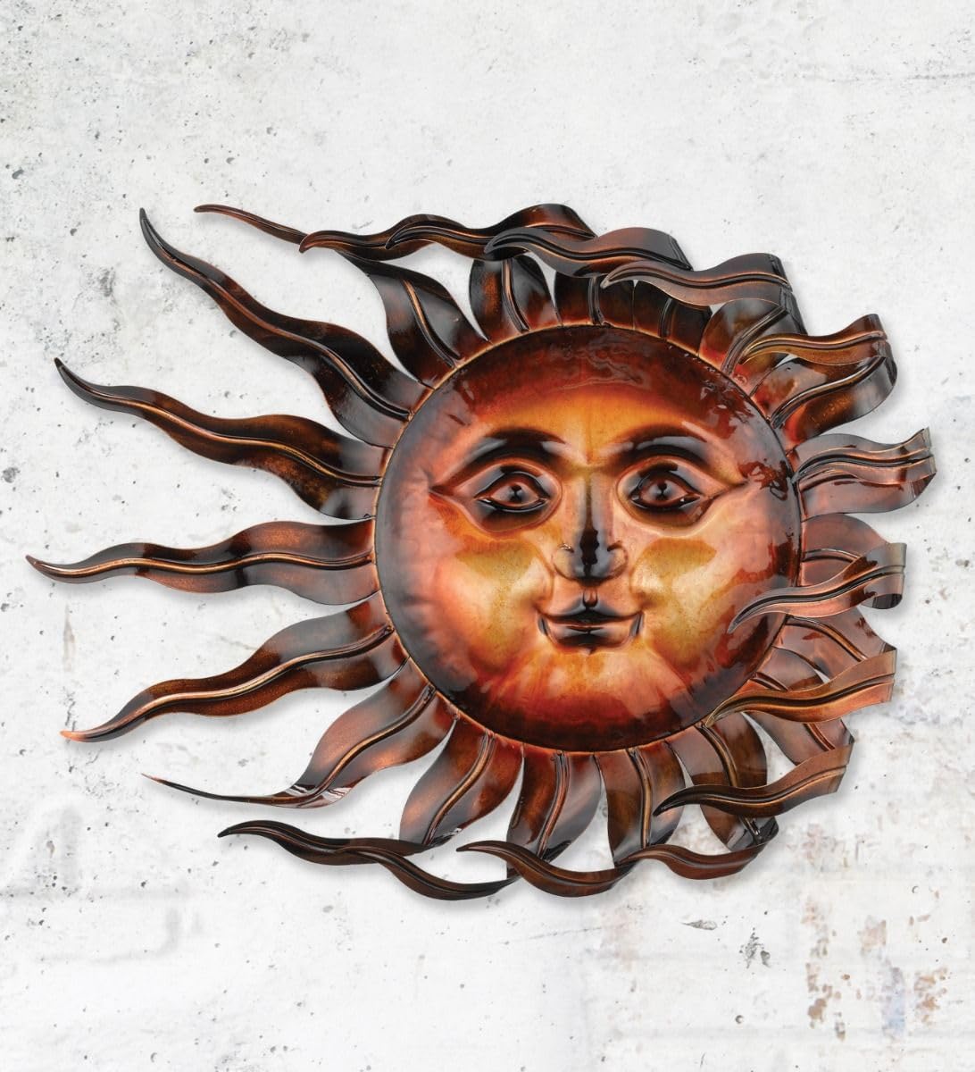 Regal Art & Gift Handcrafted Metal Sun Wall Decor, Rustic Sunburst Wall Art | Copper Patina, 40 in, Metal, Rust-Resistant Sunburst Sculpture, Eye-Catching Accent for Patio, Garden & Home