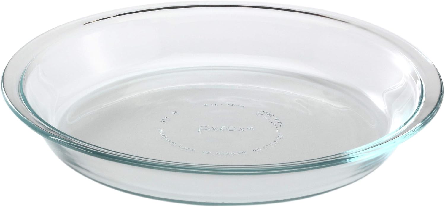 Pyrex Glass Bakeware Pie Plate 9" x 1.2" Pack of 2 - Clear - Original Genuine Pyrex - Made in the USA | Oven Safe | Nonporous Glass | Microwave Safe