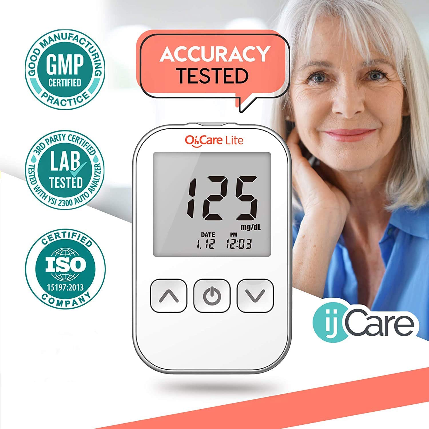 Oh’Care Lite Blood Sugar Test Kit – Blood Glucose Meter with Strips and Lancets, Lancing Device, Log