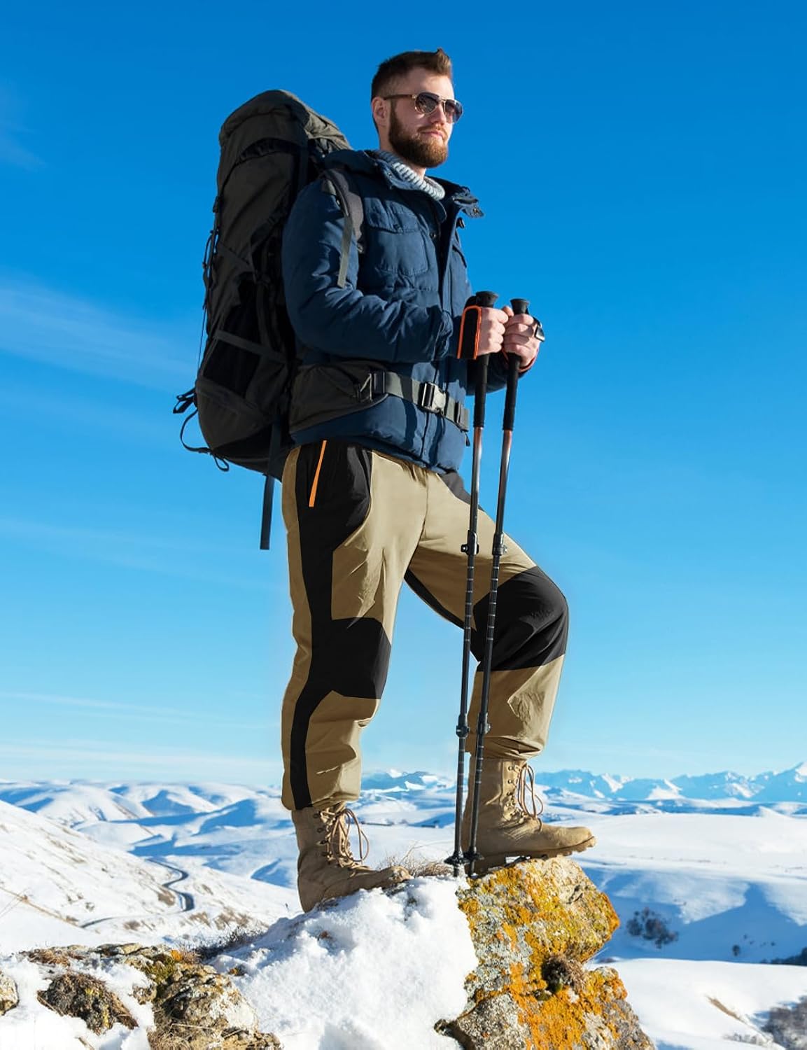 TBMPOY Men's Snow Ski Hiking Pants Waterproof Winter Fleece Lined Pants Camping Skiing Ice Fishing Pants with Belt