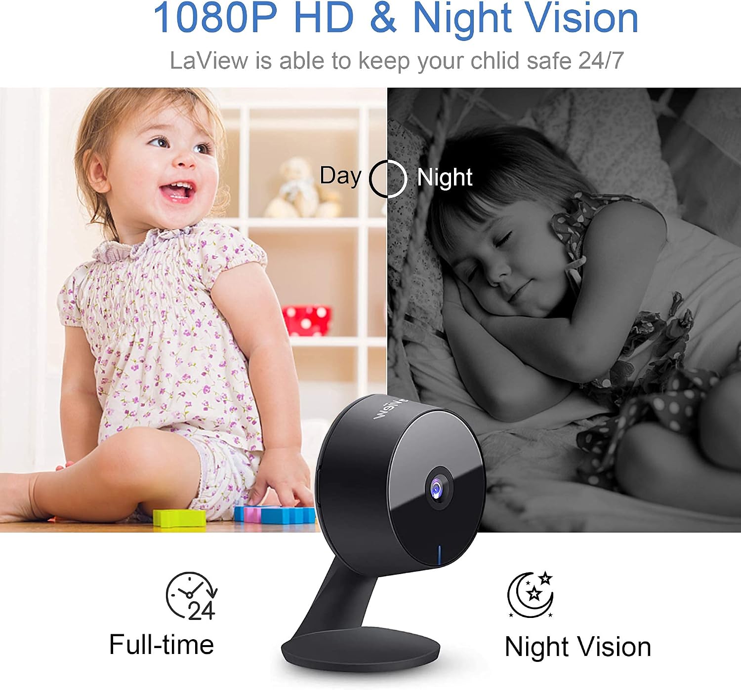 LaView Security Cameras 4pcs, Home Security Camera Indoor 1080P, Wi-Fi Cameras Wired for Pet, Motion Detection, Two-Way Audio, Night Vision, Phone App