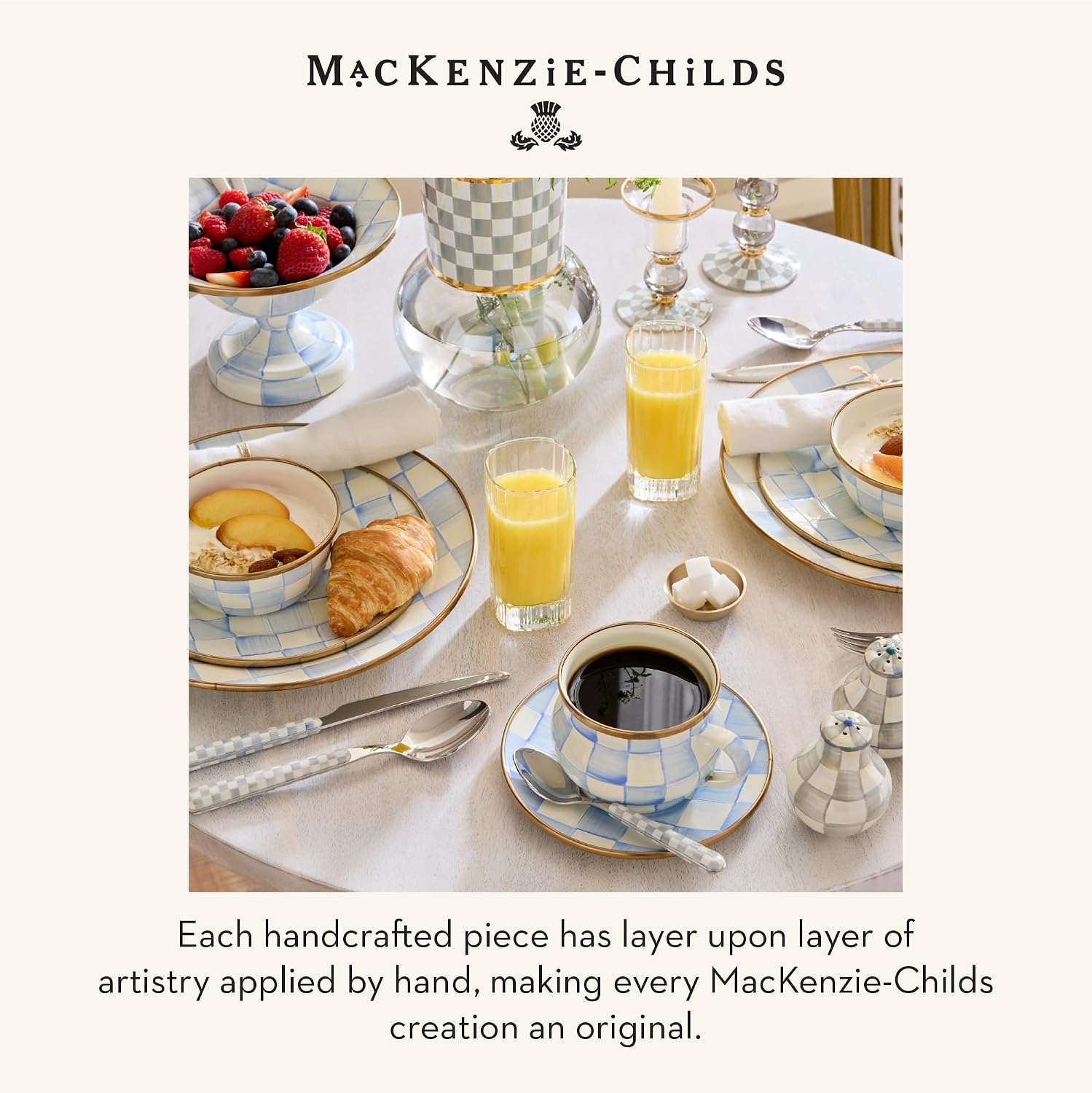 MACKENZIE-CHILDS Enamel Saucer, Black-and-White Courtly Check | Hand-painted design, made from enameled steel, small plate for a coffee cup or teacup, 6" dia.