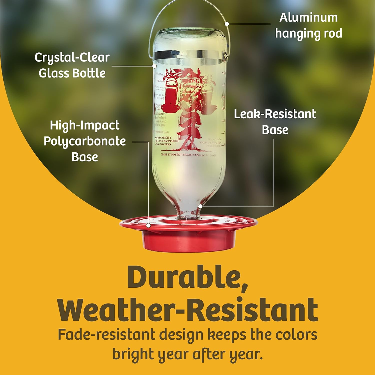 Birds Choice Best-1 Hummingbird Feeder | 32oz Nectar Capacity | Clear | Wide-Mouth Bottle for Easy Filling and Cleaning, Multiple Feeding Ports
