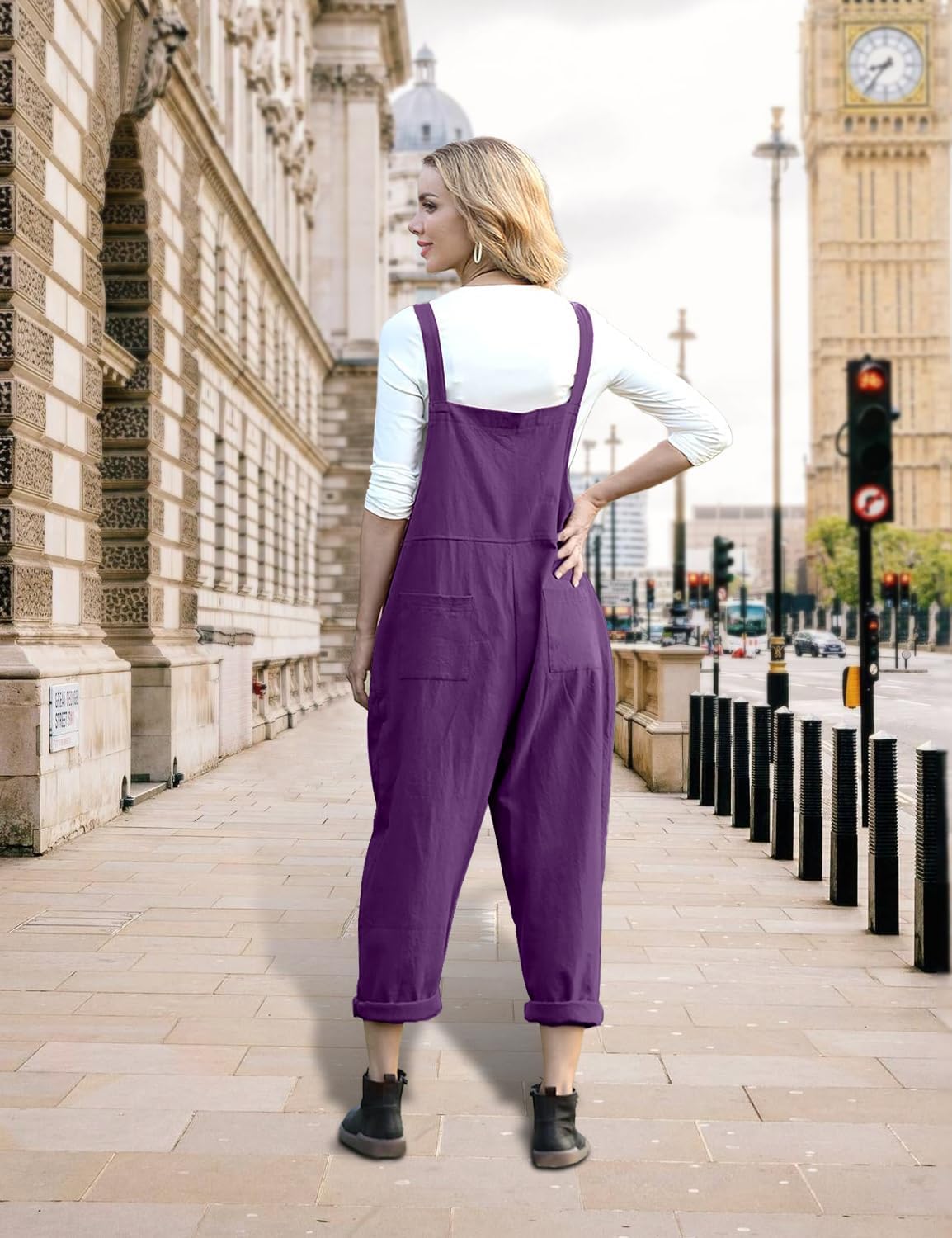 YESNO Women Long Casual Loose Bib Pants Overalls Baggy Rompers Jumpsuits with Pockets PV9