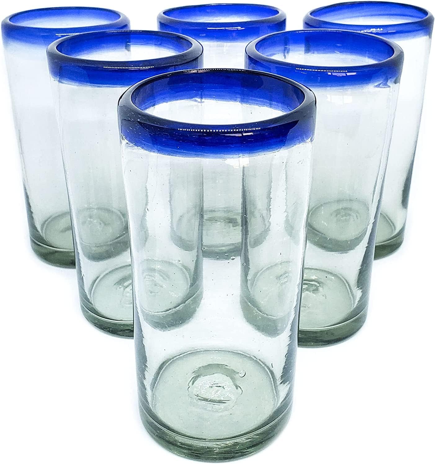 Cobalt Blue Rim 120 oz Pitcher and 6 Drinking Glasses set, Recycled Glass, Lead-free, Toxin-Free (Pitcher & Glasses)