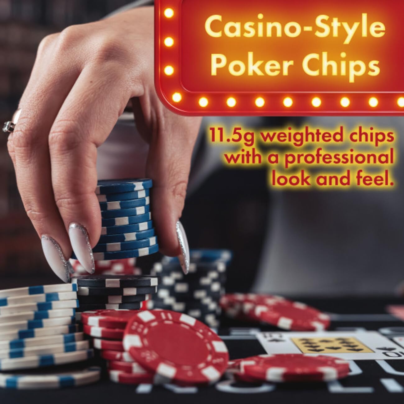 Poker Chip Set - 11.5g Poker Set with Cards, Buttons, Carrying Case, and 500 Poker Chips for Texas Hold'em and Blackjack Games by Trademark Poker