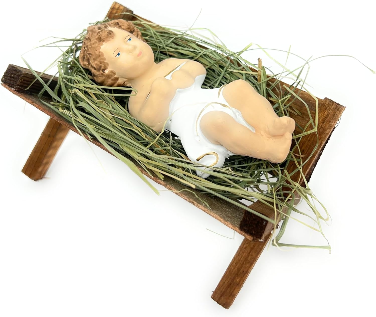 4 Inch Baby Jesus in Manger Figurine, Small Baby Jesus Manger Crib for Nativity Set on Natural Hay, Handcrafted Holy Gift Made in Poland