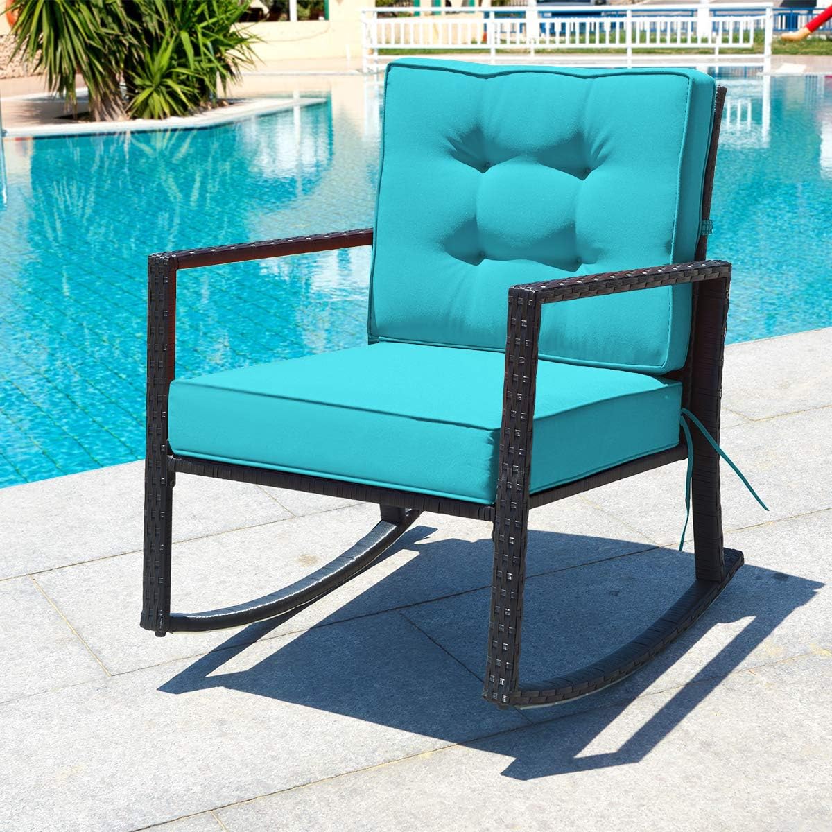 Tangkula Wicker Rocking Chair, Outdoor Glider Rattan Rocker Chair with Heavy-Duty Steel Frame