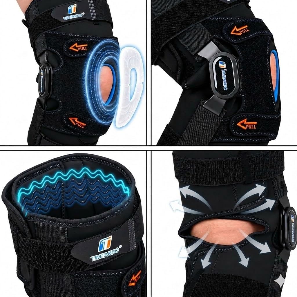 TIMTAKBO Large Hinged Knee Brace With Side Stabilizers for Men Women | Knee Support Brace with Patella Gel Pad,Silicone Anti-Slip,Adjustable Open Back for Meniscus Tear, Arthritis,Knee Pain,Sports