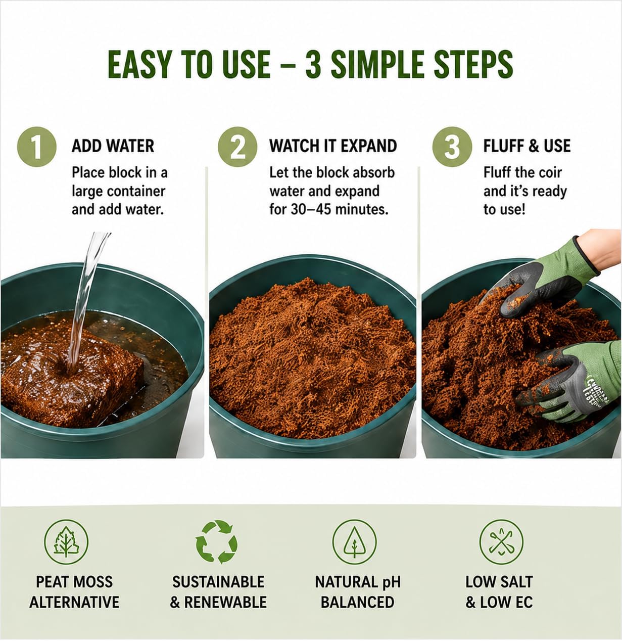 UBICON Organic Coco Coir Growing Medium 11 Pound Block | Expands to Approximately 20 Gallons | Ideal for Gardens and Raised Beds | Excellent
