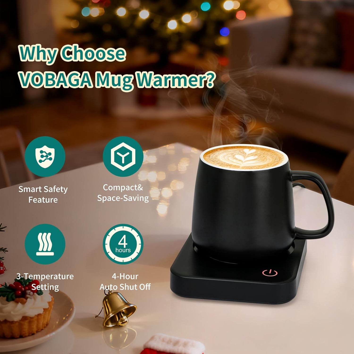 VOBAGA Coffee Mug Warmer for Desk with Auto Shut Off & 3-Temp Settings, Coffee Cup Warmer with Smart Safety Alert Home Office Accessory