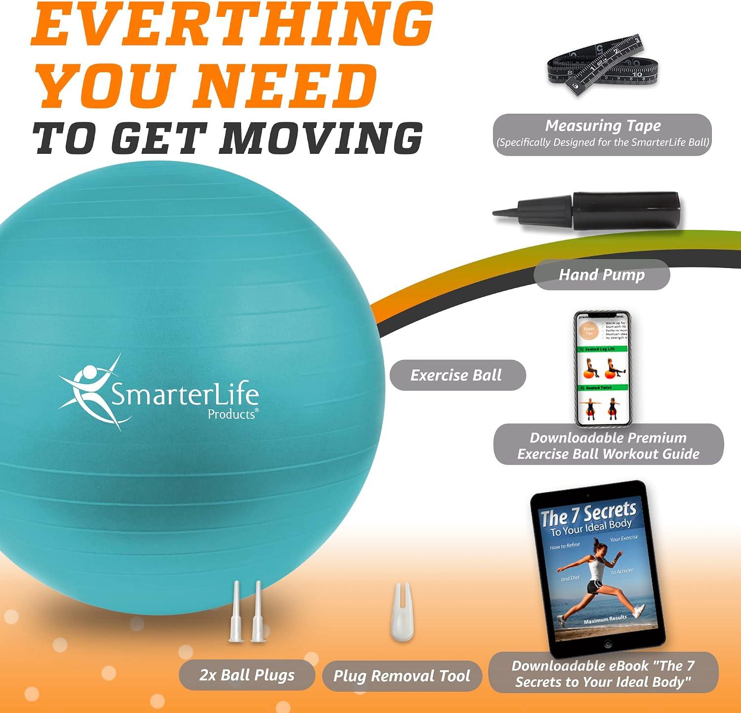 SmarterLife Exercise Ball, Yoga Ball for Gym, Balance, Stability, Pregnancy