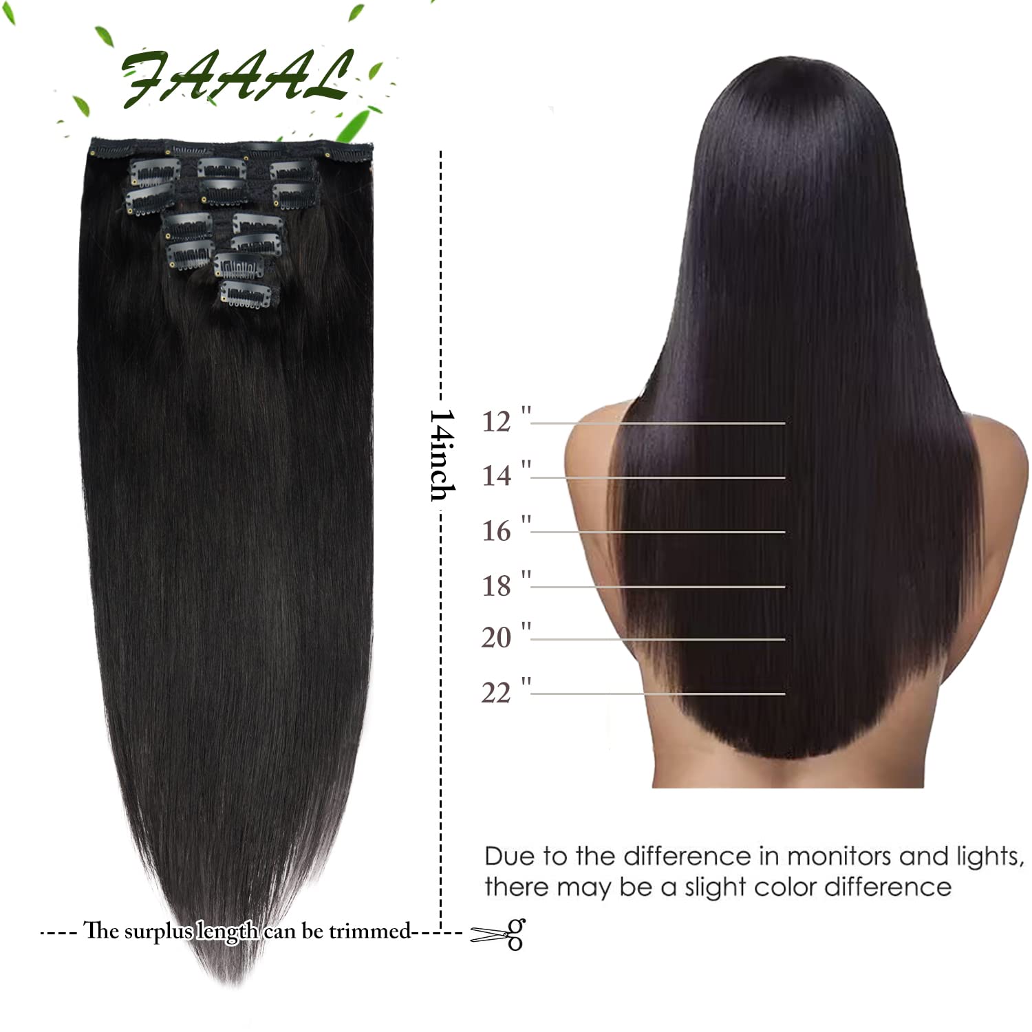 22" Clip in Human Hair Extensions Full Head 200g 10 Pieces 22 Clips Light Brown Double Weft Brazilian Real Remy Hair Extensions Thick Straight (22"