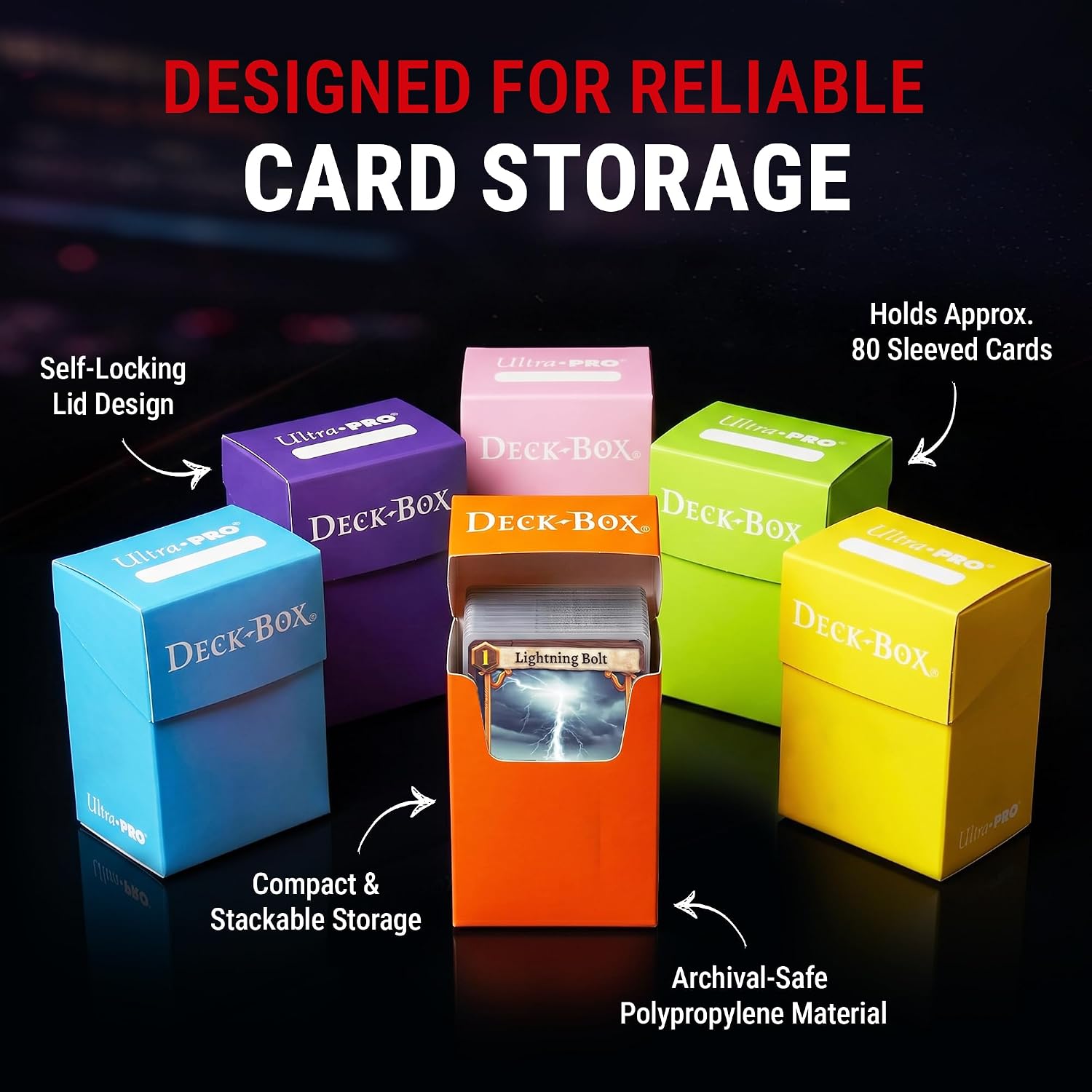 Ultra-Pro Deck Box, Set of 6 (Orange, Purple, Light Blue, Pink, Yellow, Light Green)