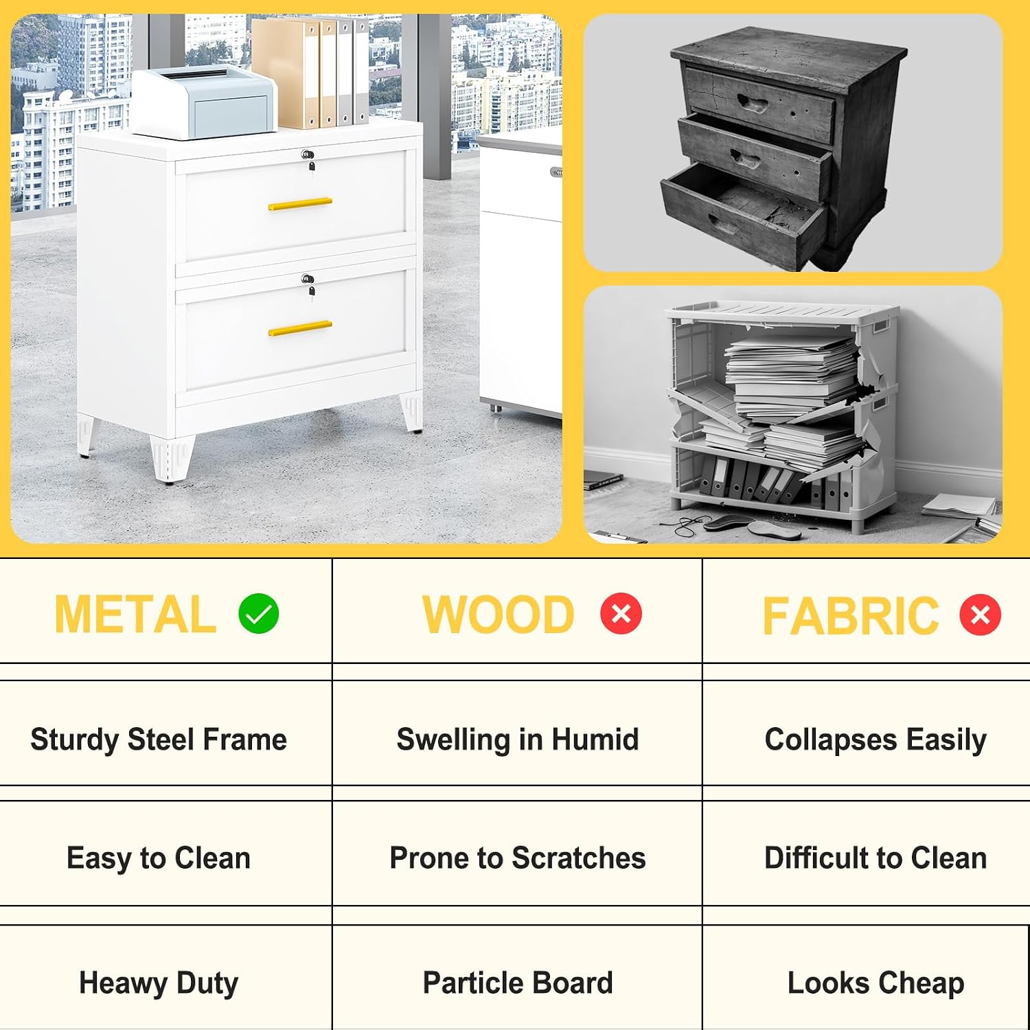 3 Drawer File Cabinet, Office Mobile Filing Cabinet, Printer Stand | All-in-One Office Storage, 3 Storage Drawers, 2 Adjustable Shelves, Lockable Cabinet, 4 Casters, 46.5-Inch Top