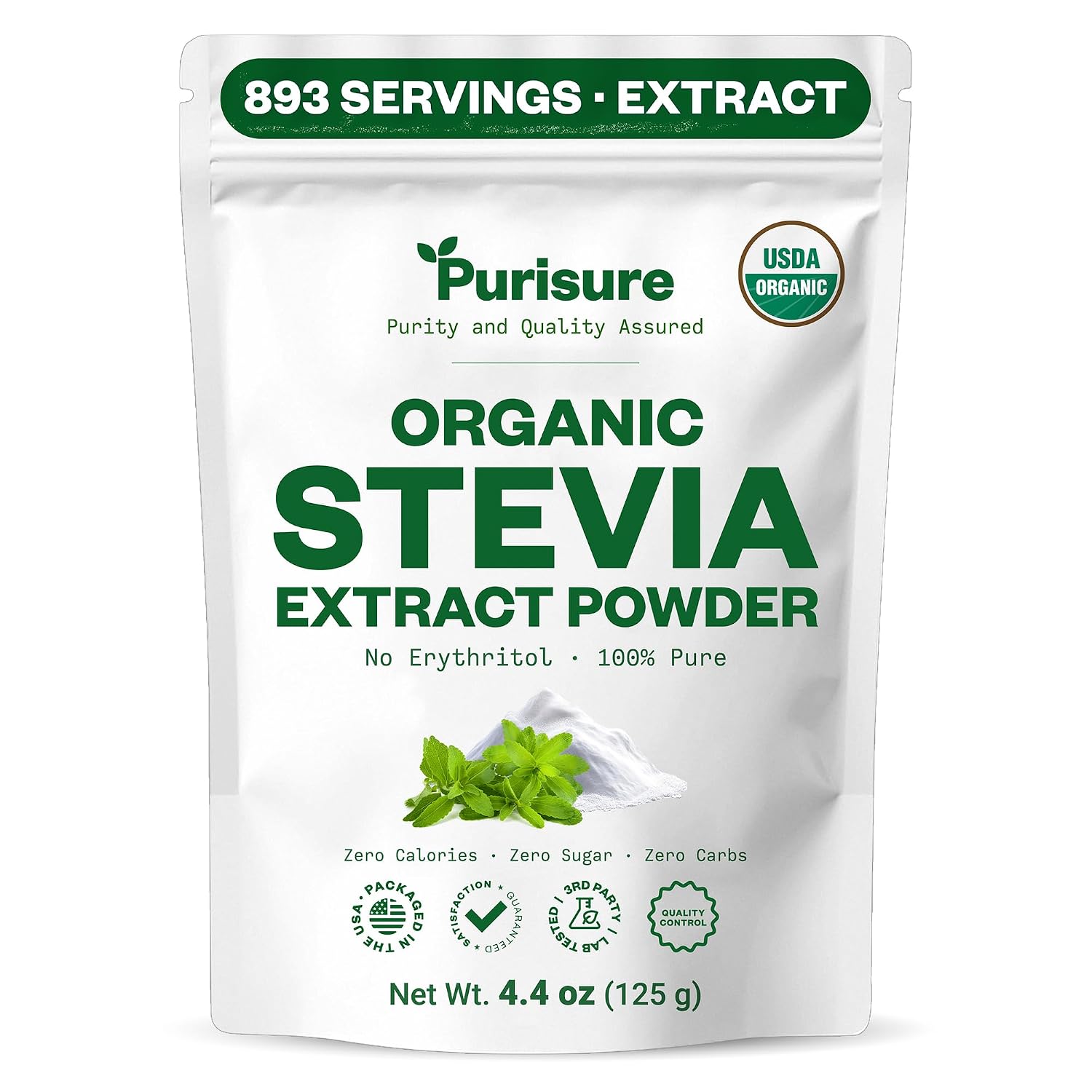 Organic Stevia Extract Powder, Sugar Alternative for Baking and Beverages, Concentrated Formula, Zero Calorie, Non-GMO, Keto Friendly, 892 Servings